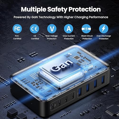 Miniatura 4 de Bloque de cargador USB C de 200 W, estación de carga rápida USB C de 8 puertos PPS PD 65 W, adaptador de cargador para portátil compatible con