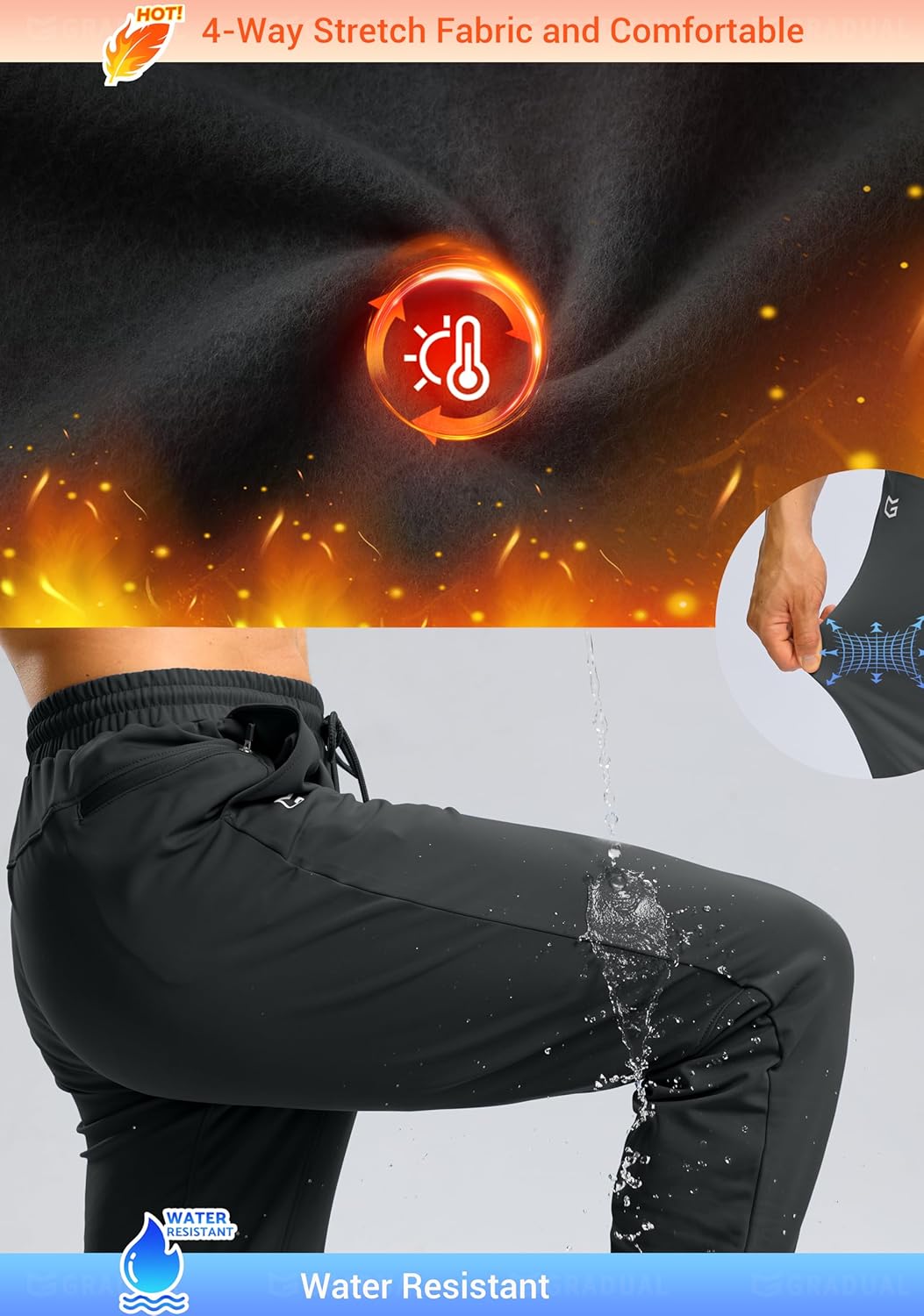 G Gradual Men's Fleece Lined Athletic Pants with Zipper Pocket Winter Warm Joggers Water Resistant Running Sweatpants for Men - Image 5