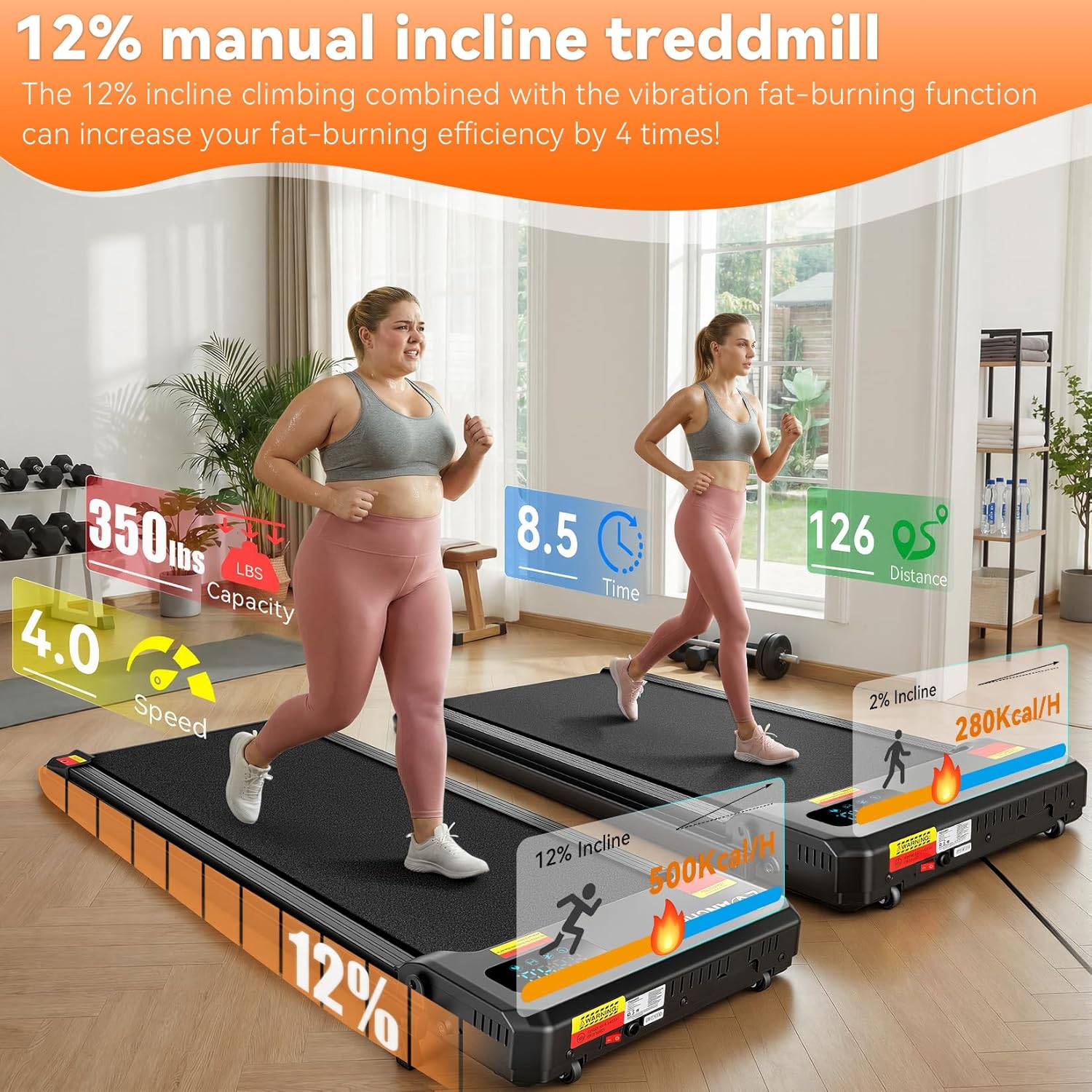 Treadmill with 12% Manual Incline