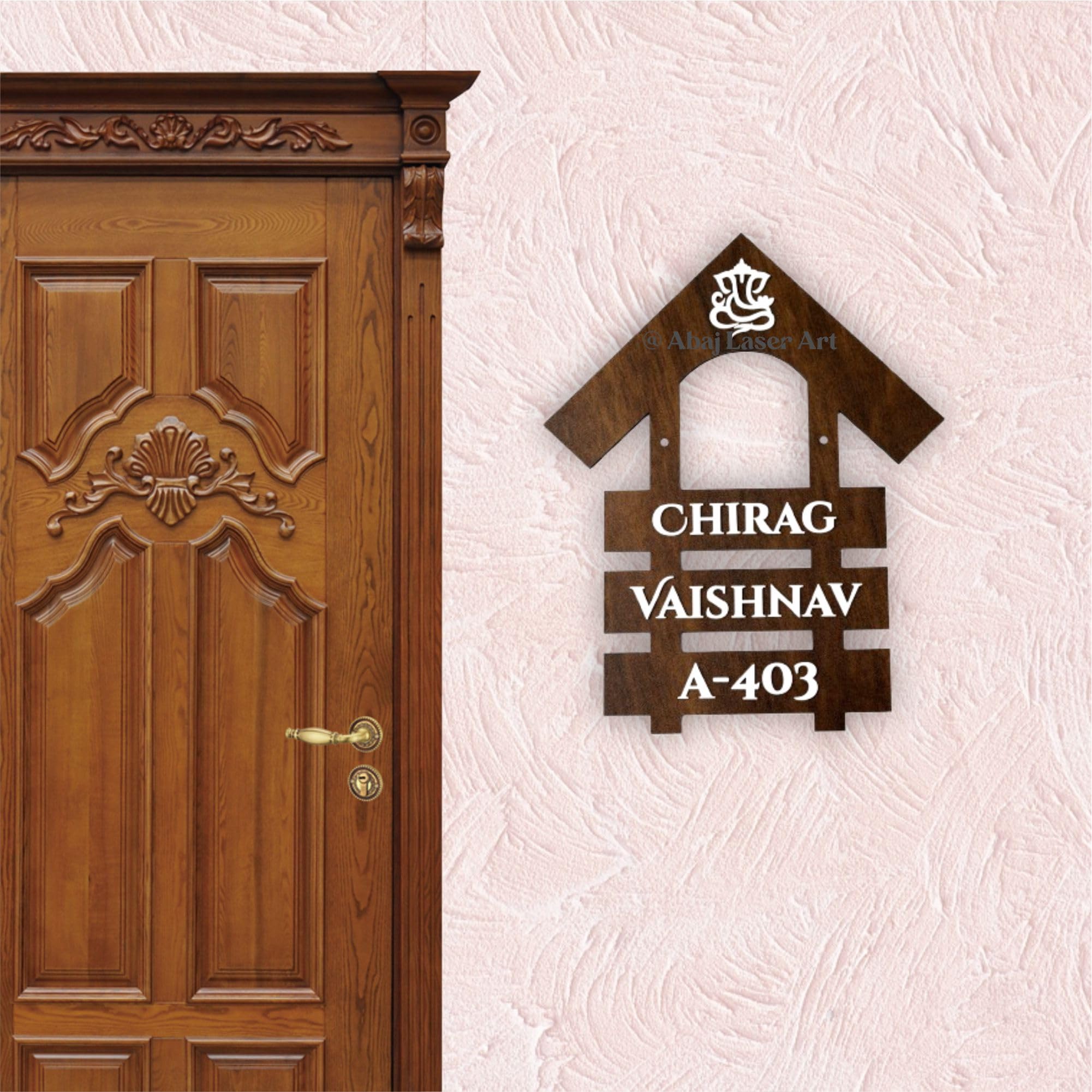 ABAJ Wooden Personalized Name plate (14 * 12 Inch) for Home Entrance | Stylish look & Clear Visible | with 3D Letters | Ideal for Indoor House Villa Bunglow & Flat | Brown with White Letters-image-14