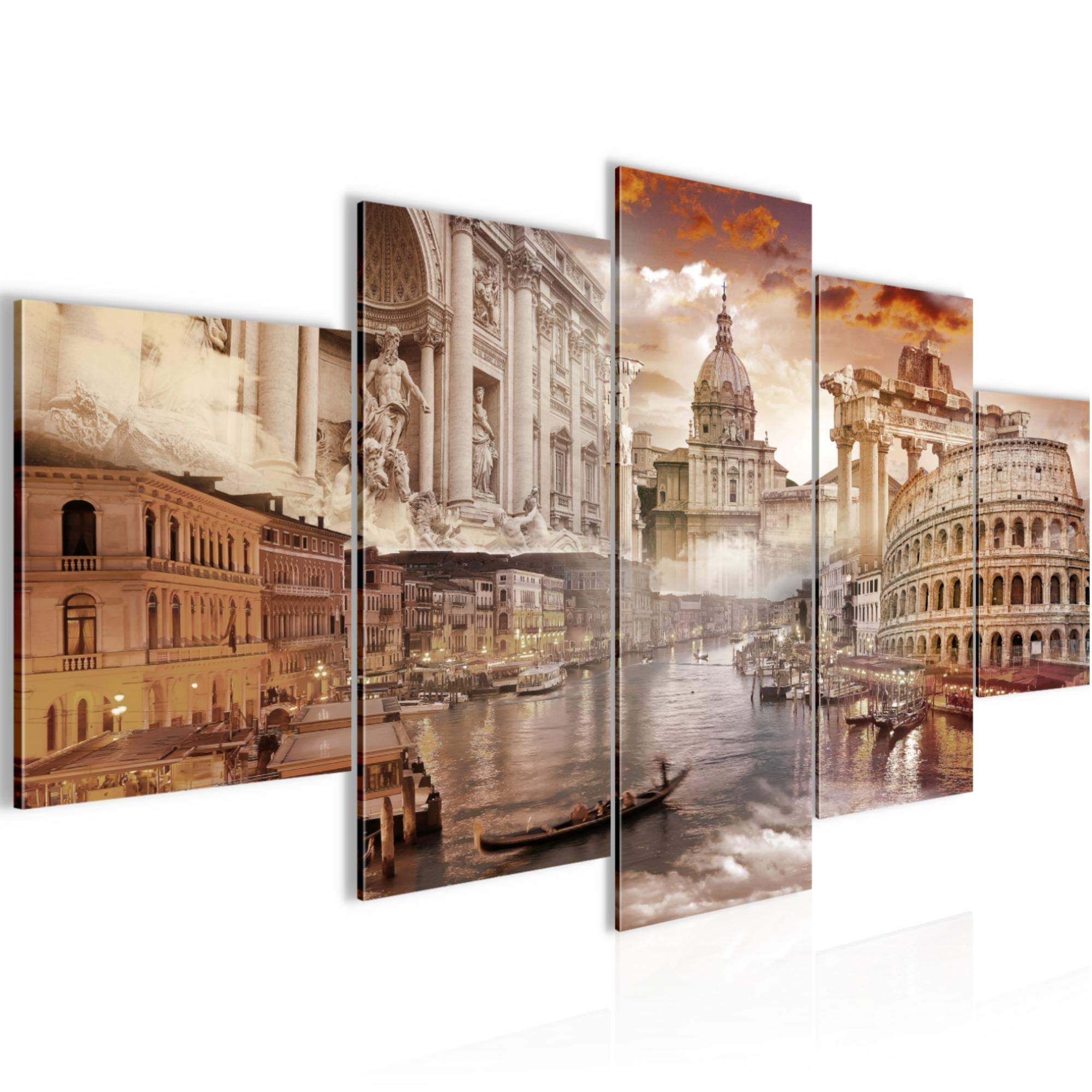 Tableau Italie 200 x 100 cm decoration murale haut de gamme marron 5 parties