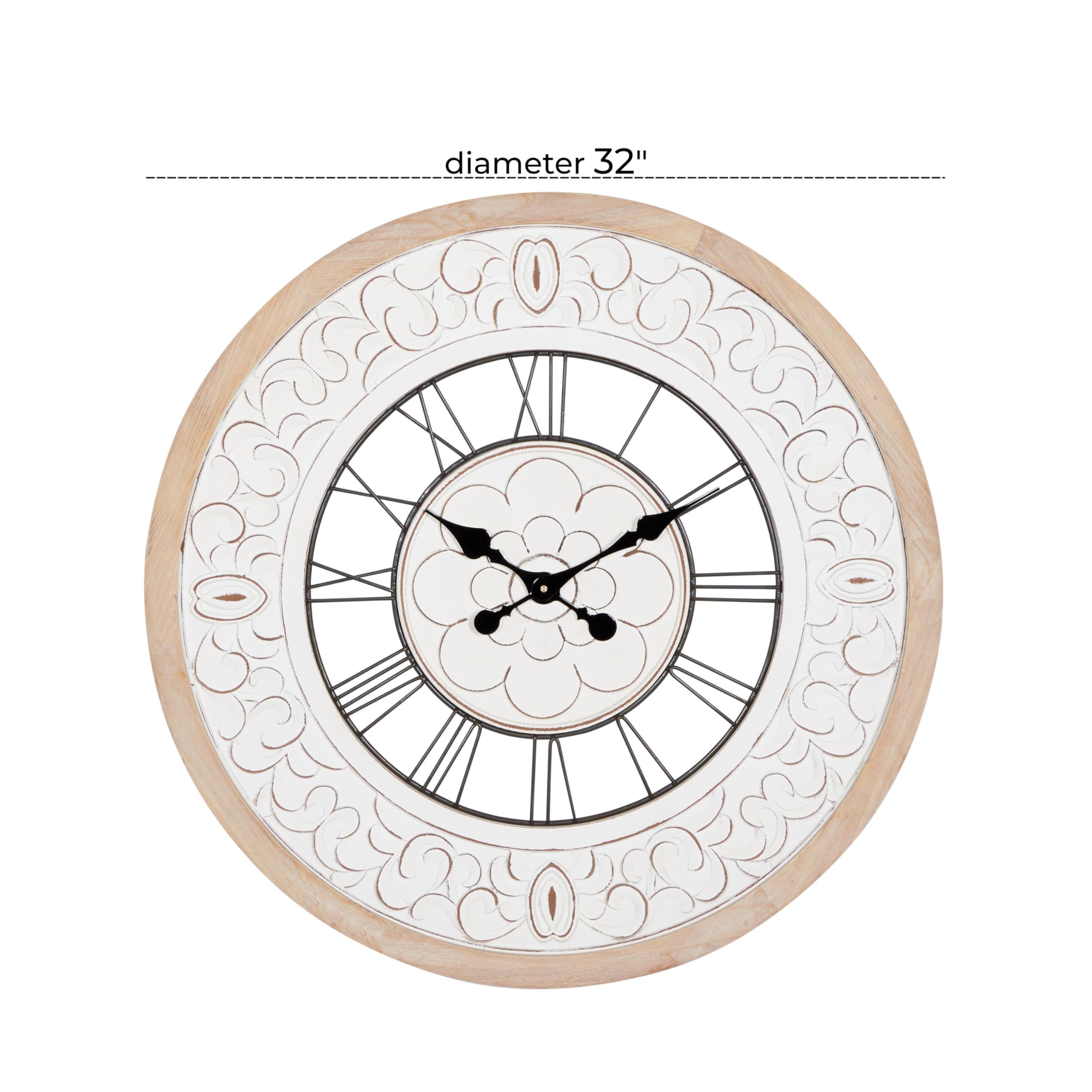掛け時計 デコ Amazon.co.jp: Deco 79 木製花彫り壁掛け時計 32インチ x 2