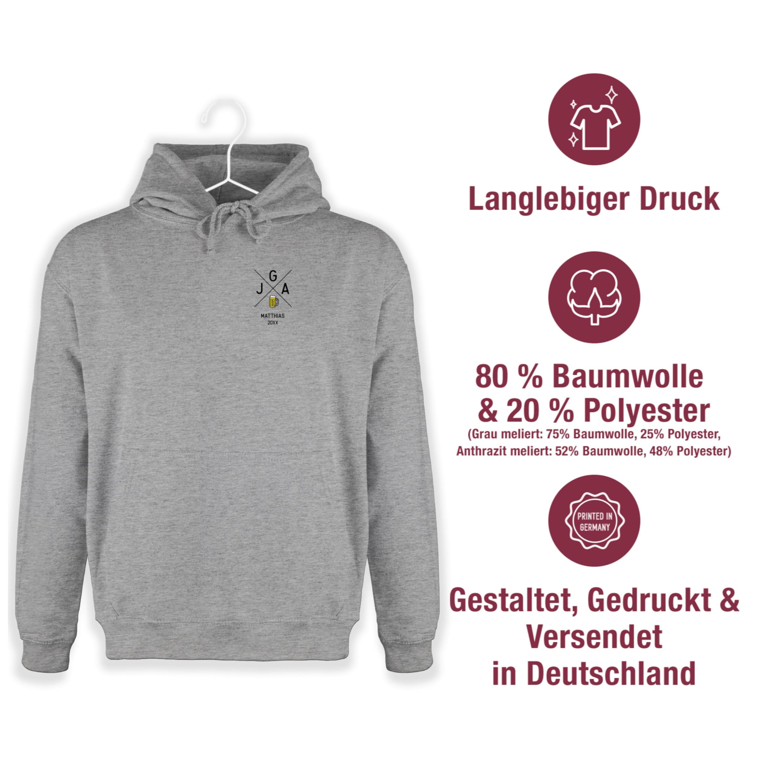 Geschenk mit Namen personalisiert by Shirtracer - Hoodie Herren Pullover - Brustdruck JGA 2026 Bier mit Name I Junggesellenabschied Männer Outfit Junggesellenabschied Mann Accessoires I