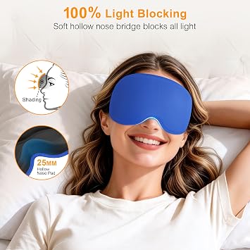 Gritin 3D Sleep Masks for Men & Women, 100% Blackout Eye Mask with Deep Contoured Eye Cups for Side Sleepers,Adjustable Elastic Strap,Soft Breathable Fabric & Earplugs for Sleeping,Traveling-Navy Blue