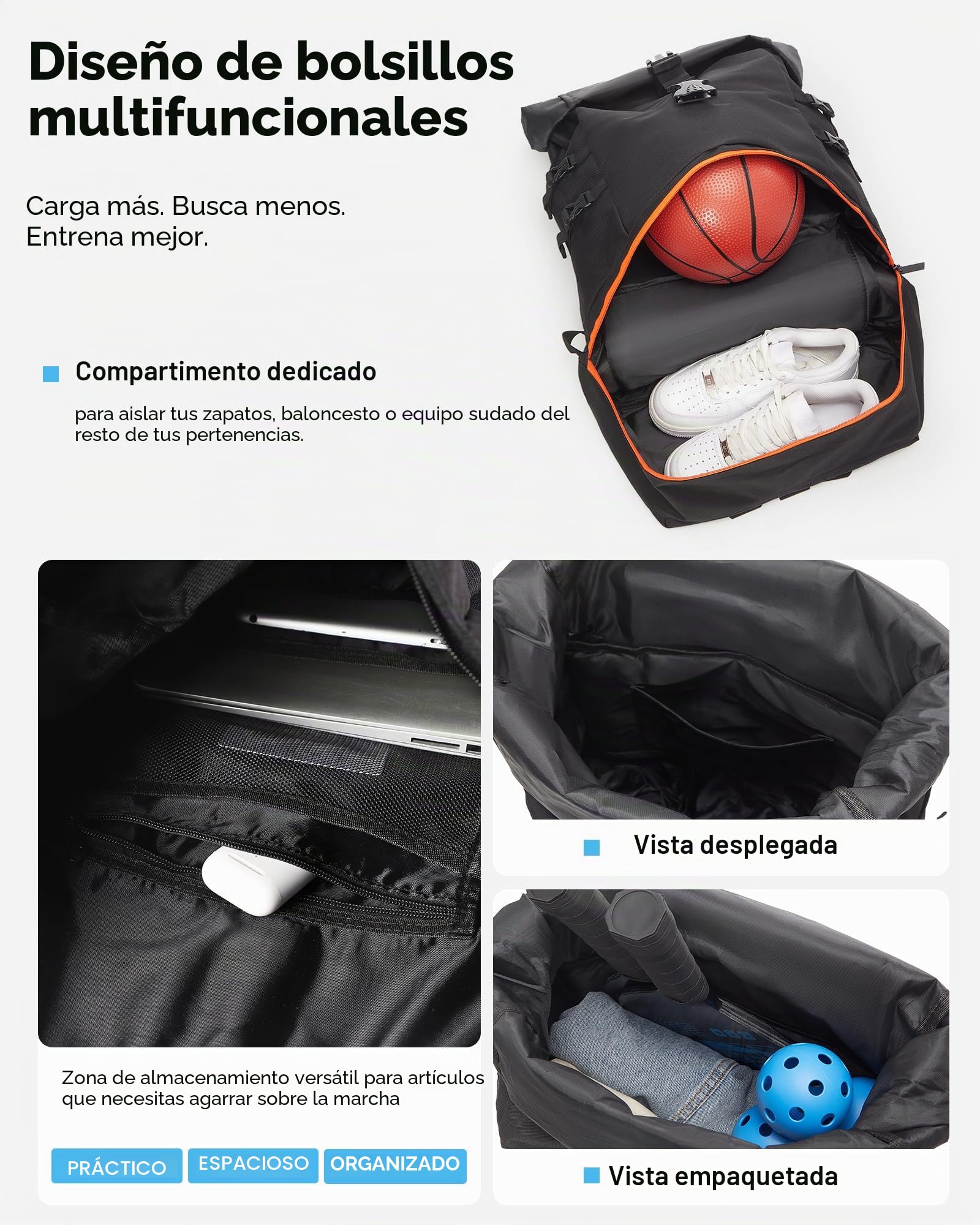 Mochila de Pickleball con Compartimento para Zapatos y Pelota, Bolsa de Pádel, Mochila de Tenis, Mochila Deportiva Impermeable para Hombres y Mujeres, Rucksack para Baloncesto, Voleibol, Fútbol