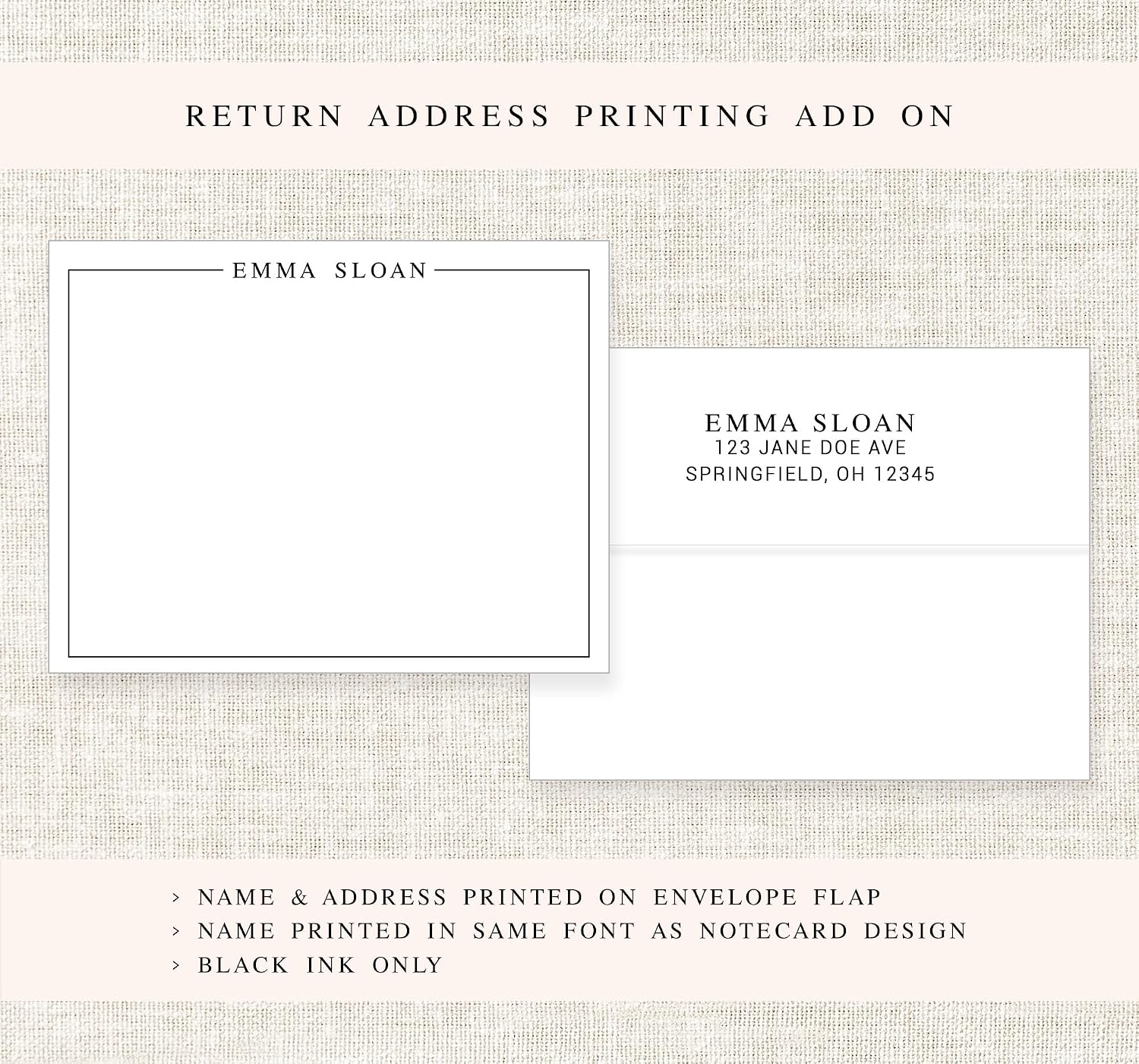 Bordered Modern Personalized Stationery Note Cards, Stationary for Women, Thank You Flat Cards for Men, Personalized Notecards, Gift for Family