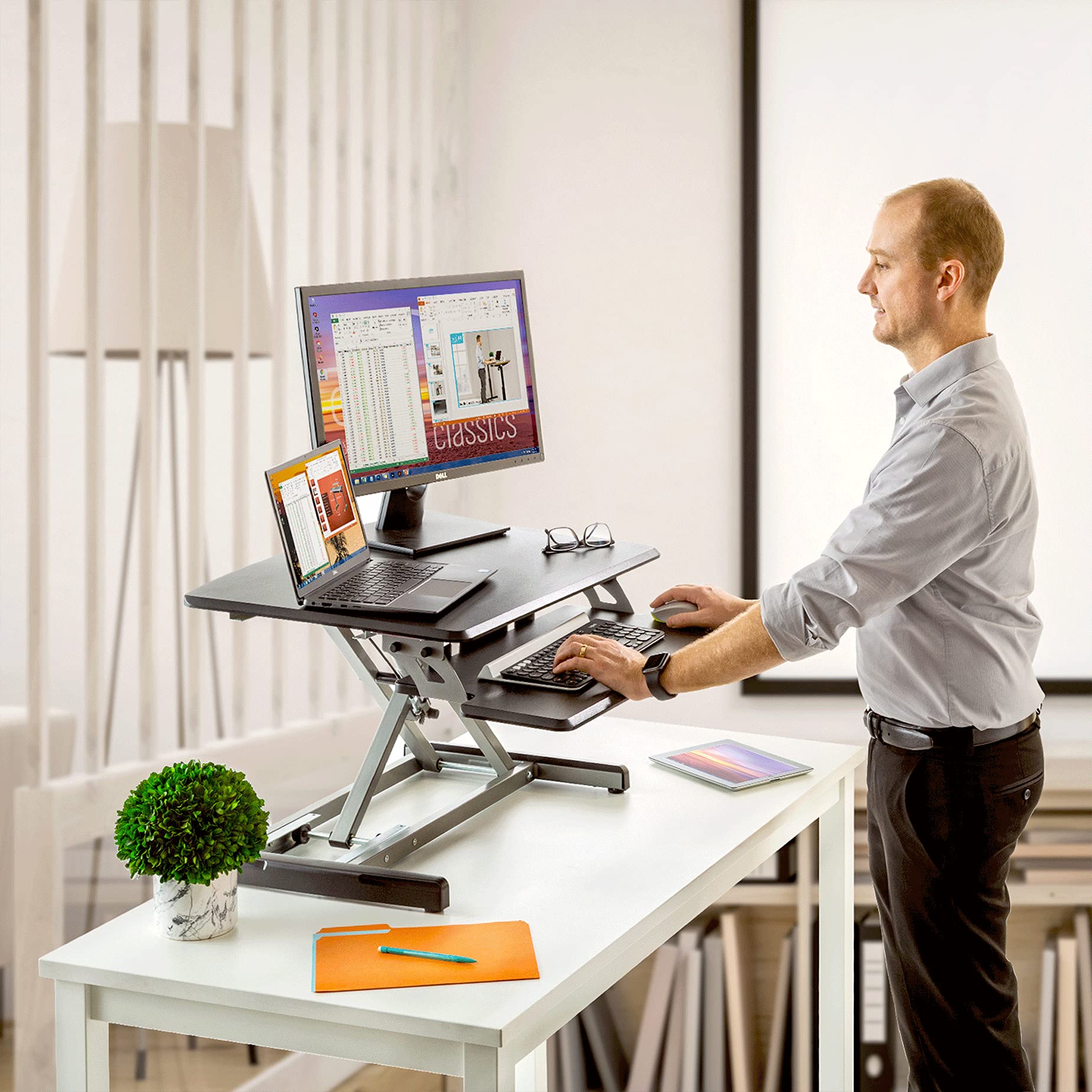 Seville Classics Airlift Height Adjustable Sit Desk Converter