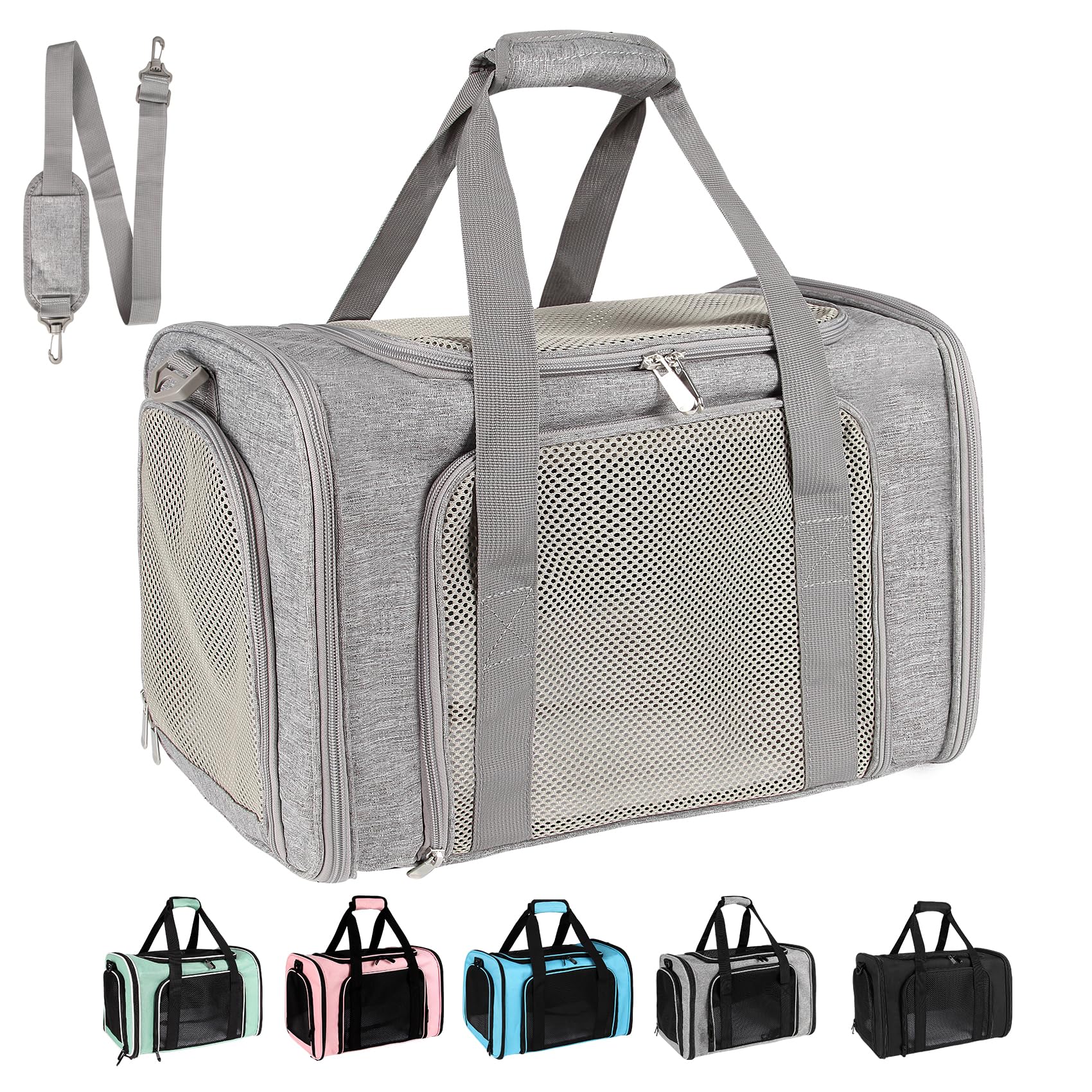 Dog Cat Carrier Pet Carriers for Small Medium Large Cats Dogs Carrier Soft Sided Small Puppy Dog Carrier Portable Foldable Airline Approved Dog Cat Travel Carrier Grey Medium