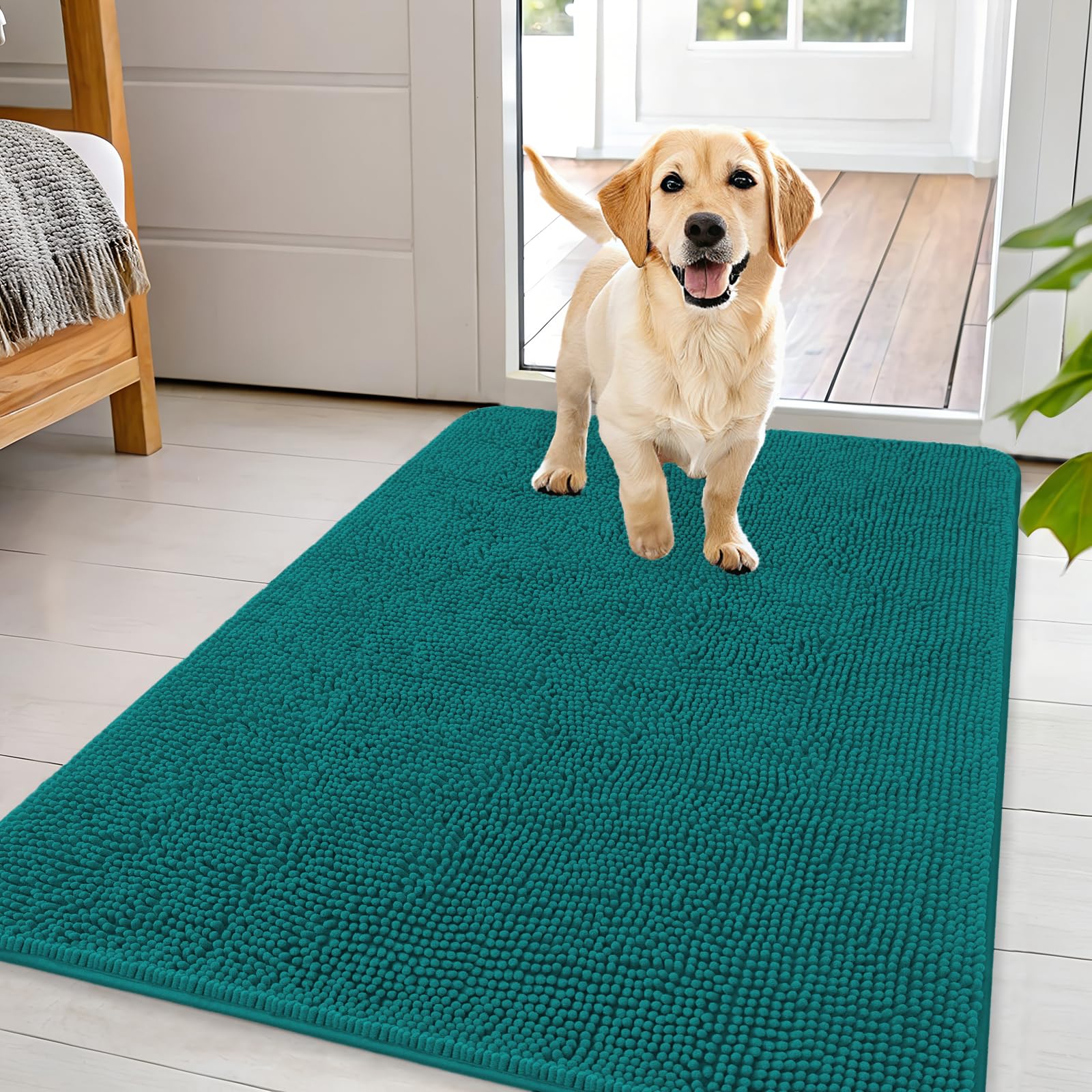 OLANLY Dog Door Mat for Muddy Paws 44x32, Super Absorbent Chenille Mud Mat