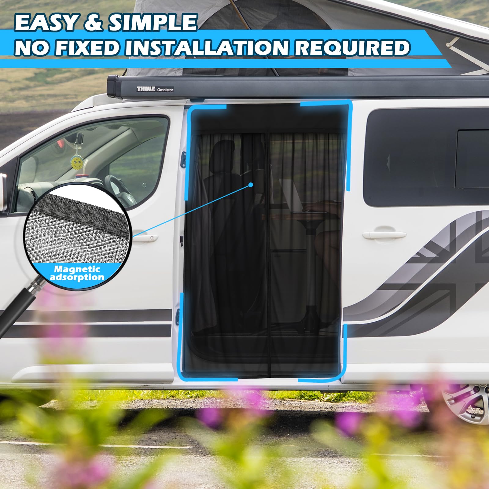 Zanzariera Auto Sostituzione per Opel Vivaro 2019-2025, Zanzariera Porta Laterale dell'auto, Rete per Insetti Magnetica a Strato Singolo per Campeggio