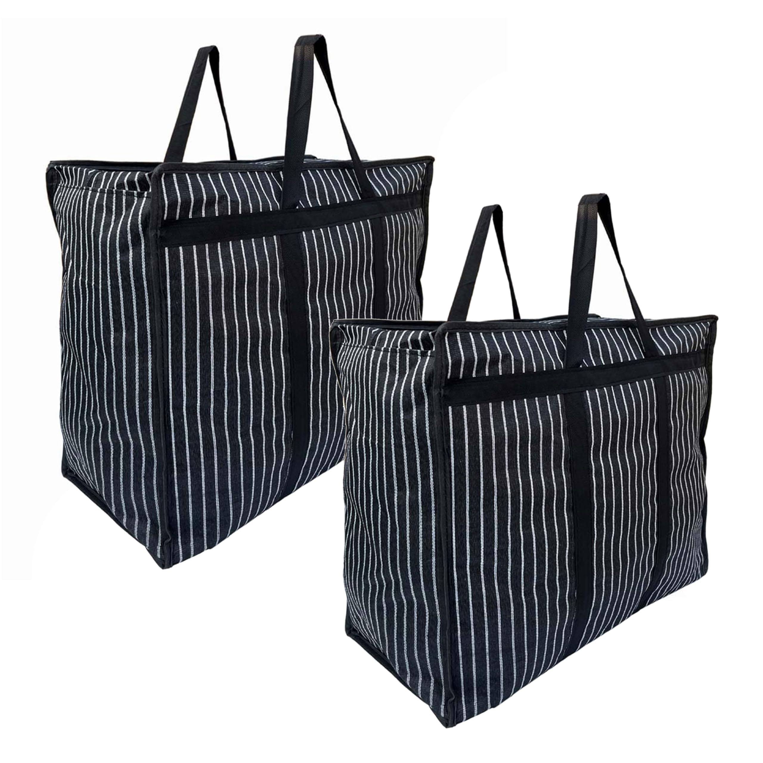 EVKEVK® Multipurpose Extra large Bag with Handles and zipper Moisture Proof Canvas Polyster Underbed Storage Bag For Clothes (55x 60x 30cm) - Black, Rectangular (PACK OF 2)