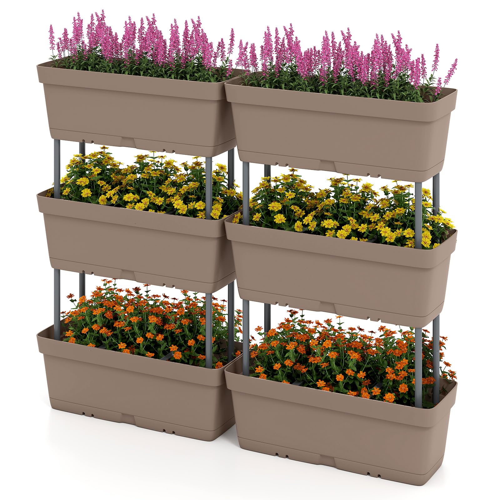 COSTWAY Jardinière Surélevée Vertical avec 6 Bacs de Plantation Trous de Drainage, Lit de Jardin Arrangement DIY pour Fruits Légumes Fleurs Herbes, 49 x 16 x 81 cm (Gris)