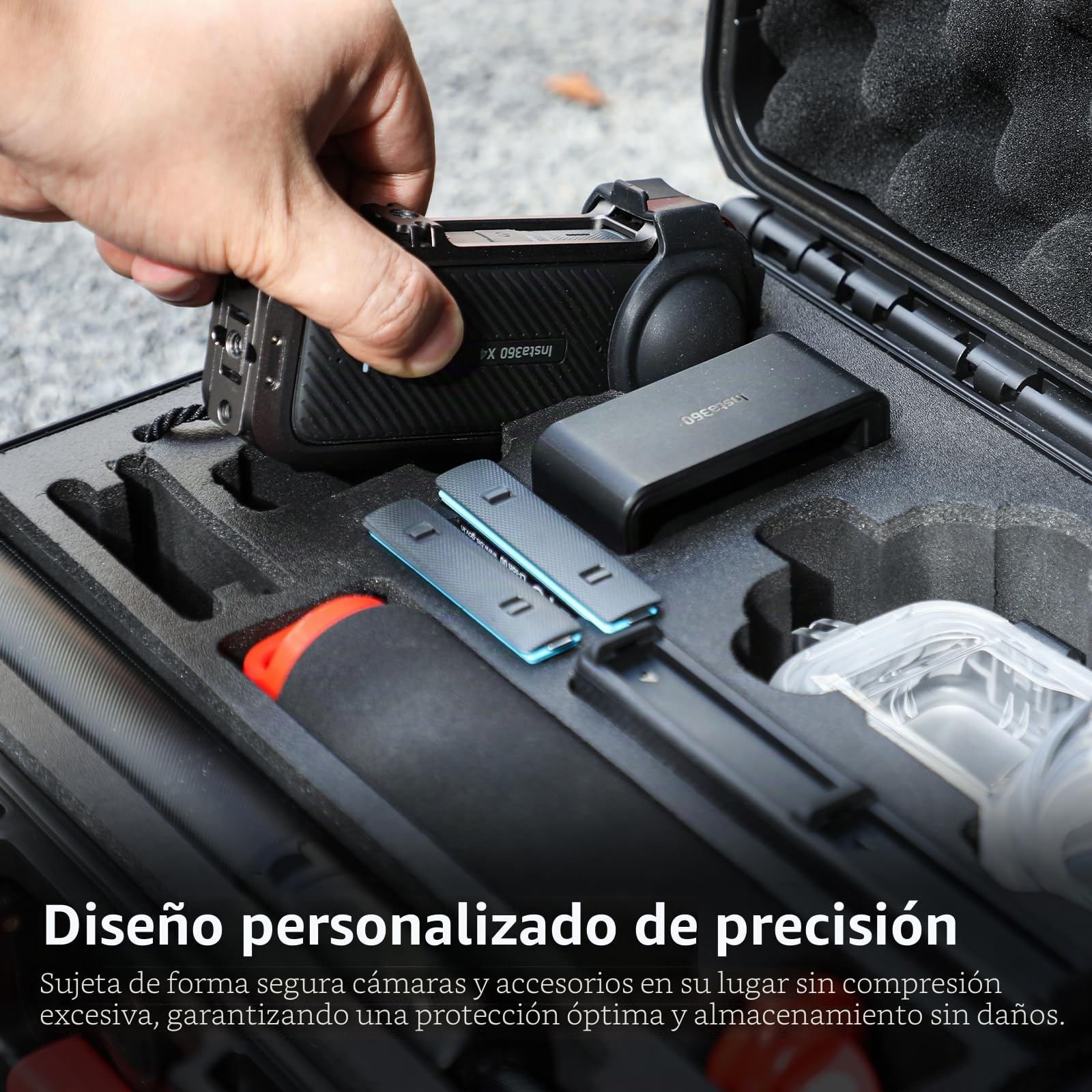 AMAZEAR Funda rígida para Accesorios Insta360 X5 /X4 Air, Insta 360 X5 Impermeable, Funda rígida Protectora para Kit de Buceo, Mango de Tiempo Bala 2.0 con Correa para el Hombro, Doble Capa, Negro