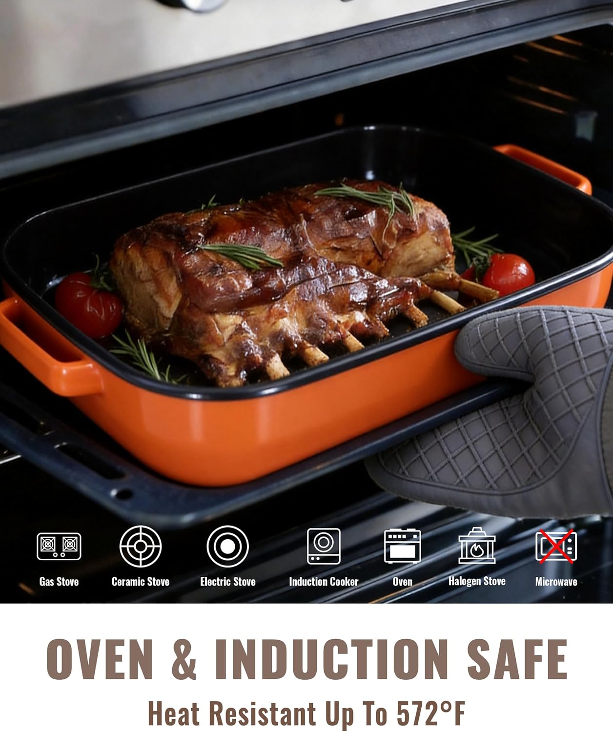 Casserole Dishes for Oven Lasagna Pan 6-Pack Enamel Baking Set with Handle & Rack 14&17 Inch, 572°F Heat Resistance Dishwasher Oven Safe Easy-To-Clean NonStick Housewarming Wedding Gift Cookware