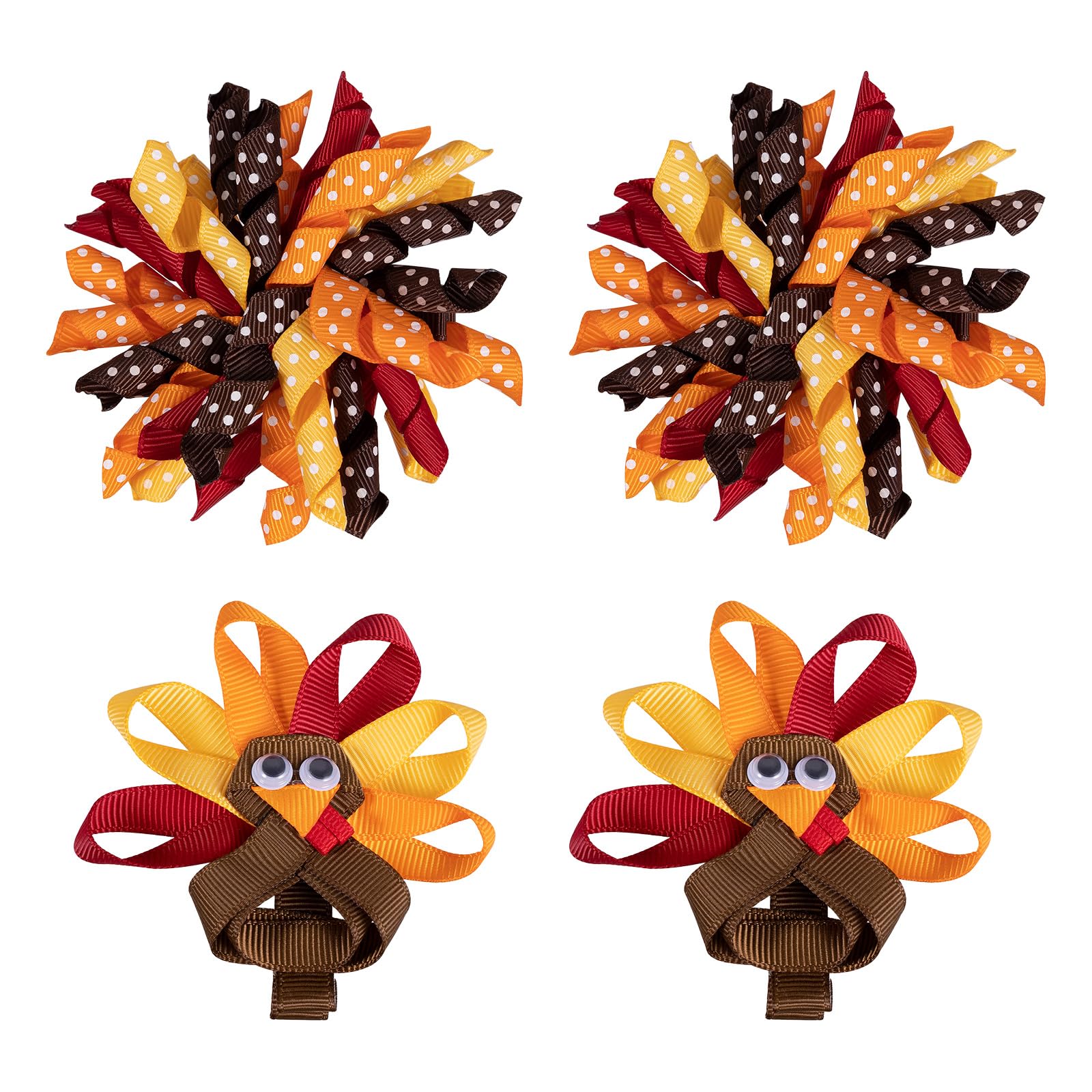 Thanksgiving Korker Hair Bow Clips Toddler Girls Cute Turkey Alligator Barrettes Cheer Pin Fall Curly Corker Ribbon Spiral Swirl Festival Decor