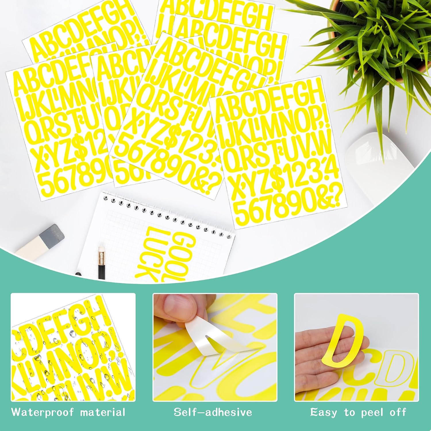 25 Sheets Letter Stickers 1175 Pcs Alphabet Stickers (Yellow, 2 Inch) image 3