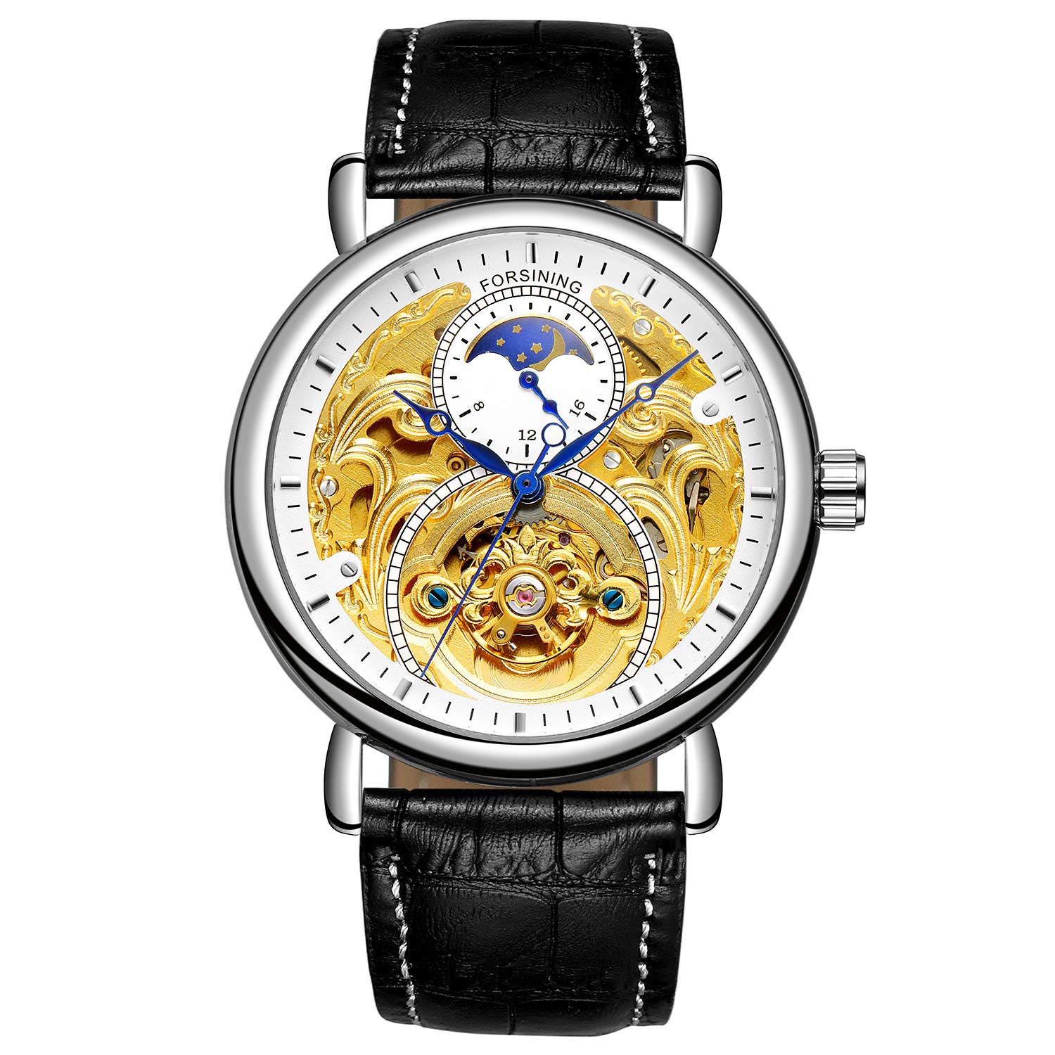 Forsining Orologio Uomo Automatico Scheletrato Vintage - Quadrante Scheletrato, Cinturino In Pelle, Argento/Bianco