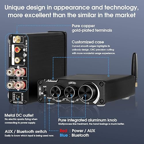 Miniatura 5 de Nobsound NS-15G Mini Bluetooth 5.0 Amplificador Digital HiFi Audio Estéreo Clase D Potencia Amp 100W x 2 Control de graves agudos