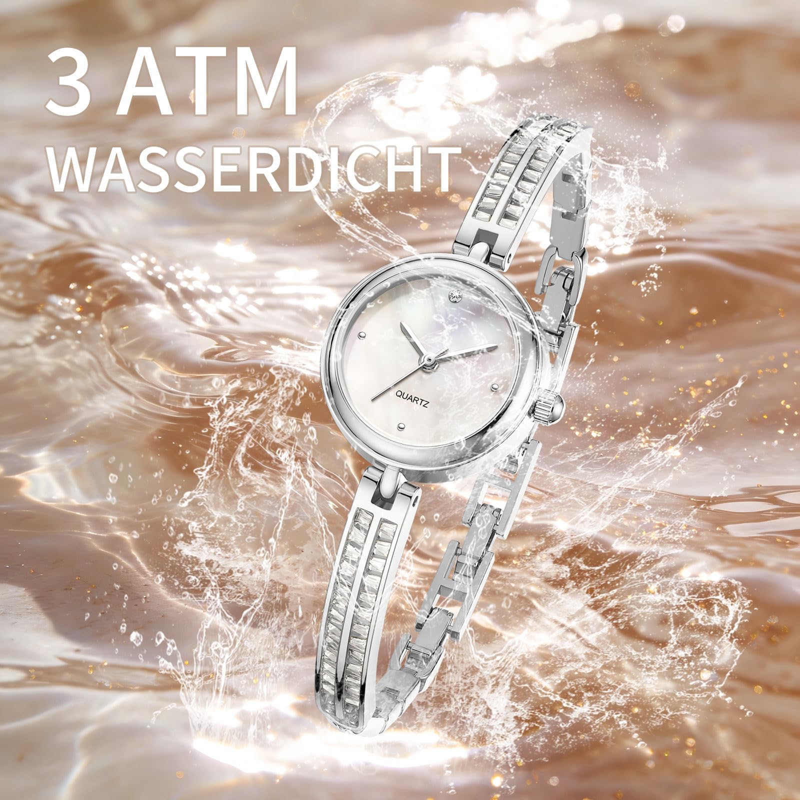 findtime Elegant Armbanduhr Damen 3 ATM Wasserdicht Leichtes Mini Damenuhr Analog Quarz Armbanduhren Verstellbare Damenuhren Verstellbar Strass Armkette Armband Uhr