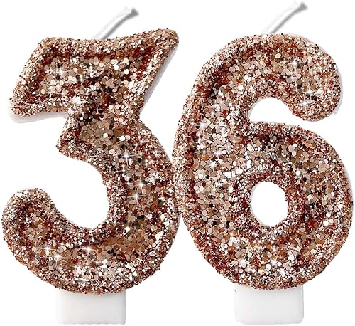 Miniatura 201 de Velas de números con purpurina de oro rosa de 2.8 pulgadas, muchos colores, regalos de cumpleaños de 22 años, velas de cumpleaños, velas de números