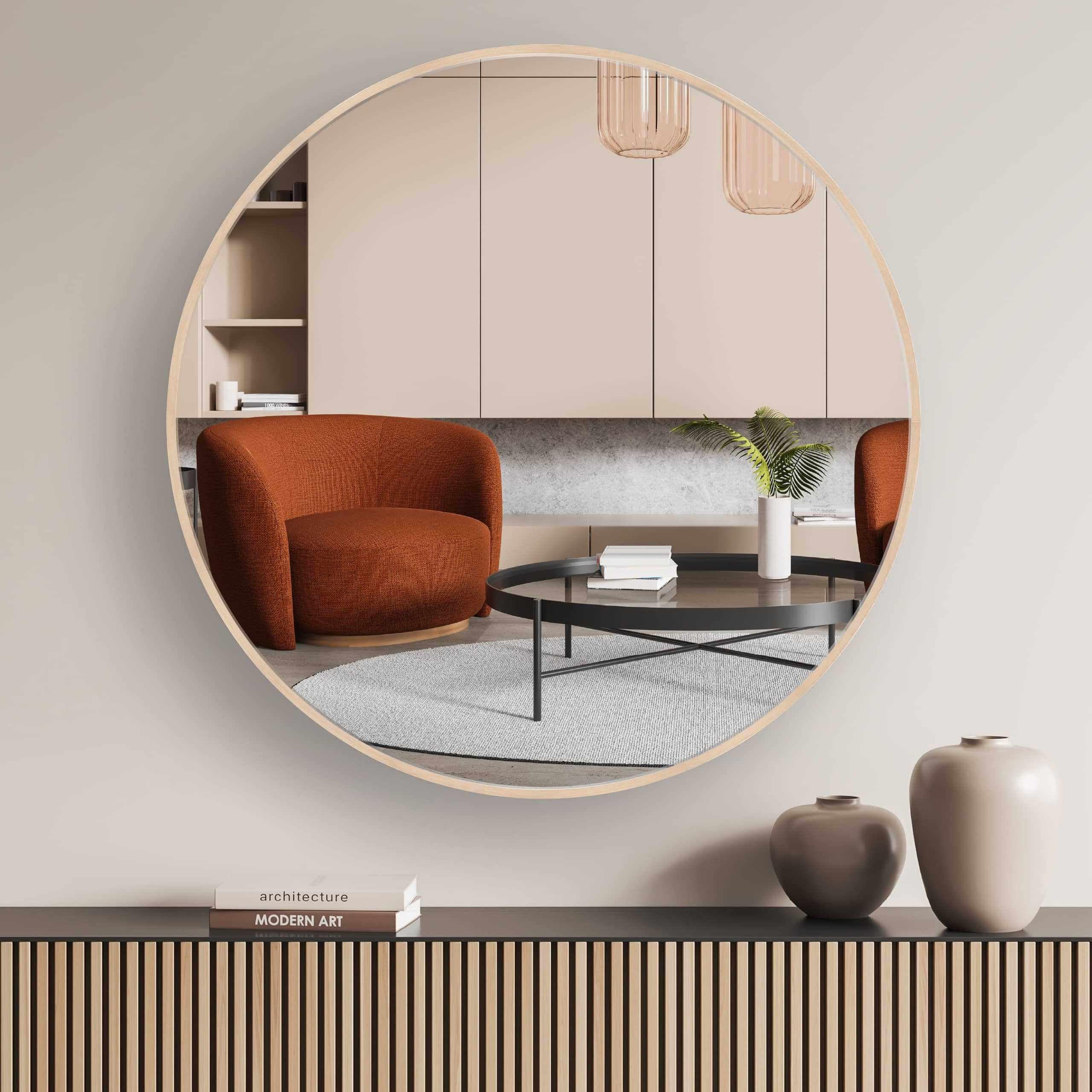 Nielsen Jaron 80cm Round Wall Mirror - Aluminium Oak, Brown
