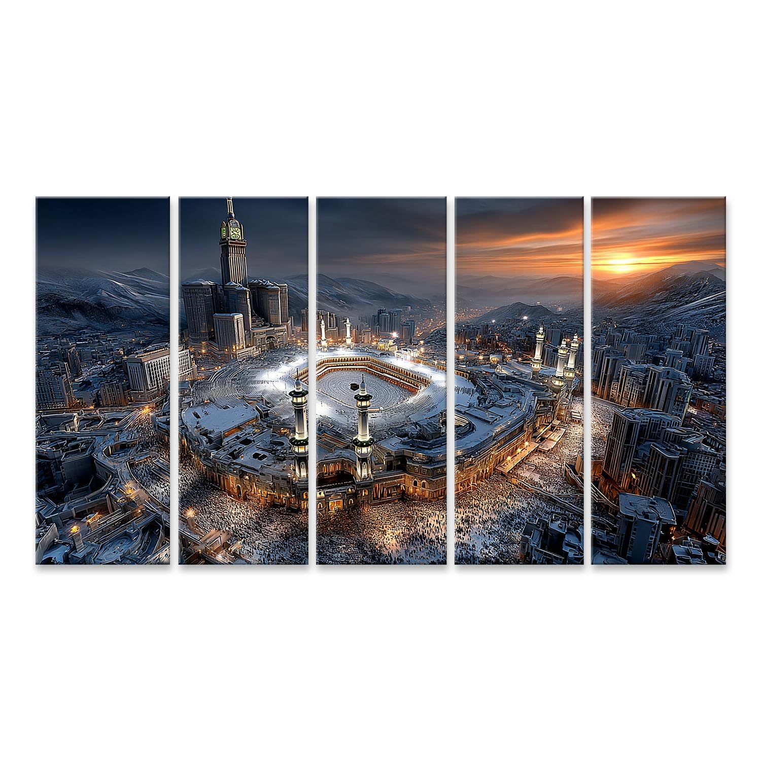 islandburner Quadro su tela con vista aerea della Kaaba in Mecca al tramonto, 5 pezzi XXL