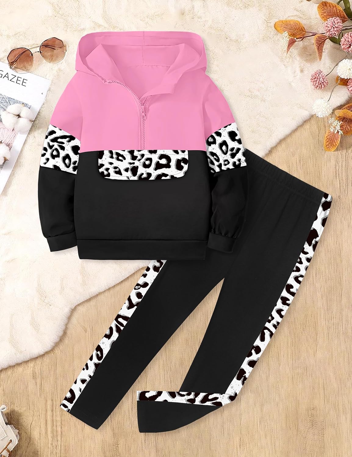 Toddler Girl Clothes Camo 2 Piece Little Girls Clothes Half Zip Up Hoodies Color Block Outfits Sweatshirt Pant Sets - Image 6
