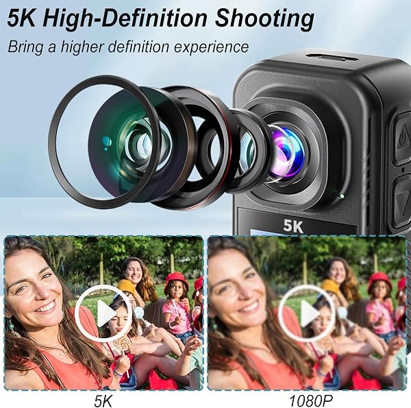 BAKENLON - Cámara deportiva 5K, cámara de acción WiFi 120°, cámara corporal impermeable magnética, cámara de casco para moto y bicicleta, mini cámara deportiva para ciclismo, vlogging y viajes - 3