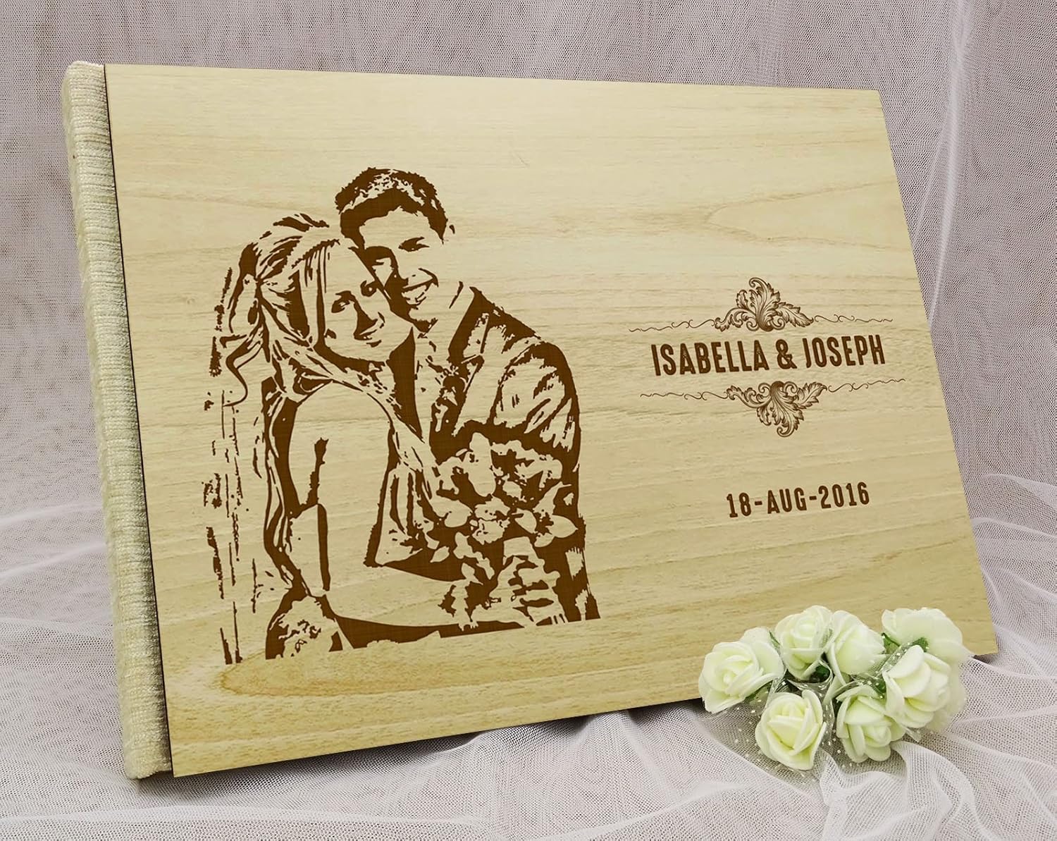 Couple Engraved Personalized Wood Wooden Guest Book Advice Book Custom Rustic Wedding Guestbook - 50 Pages