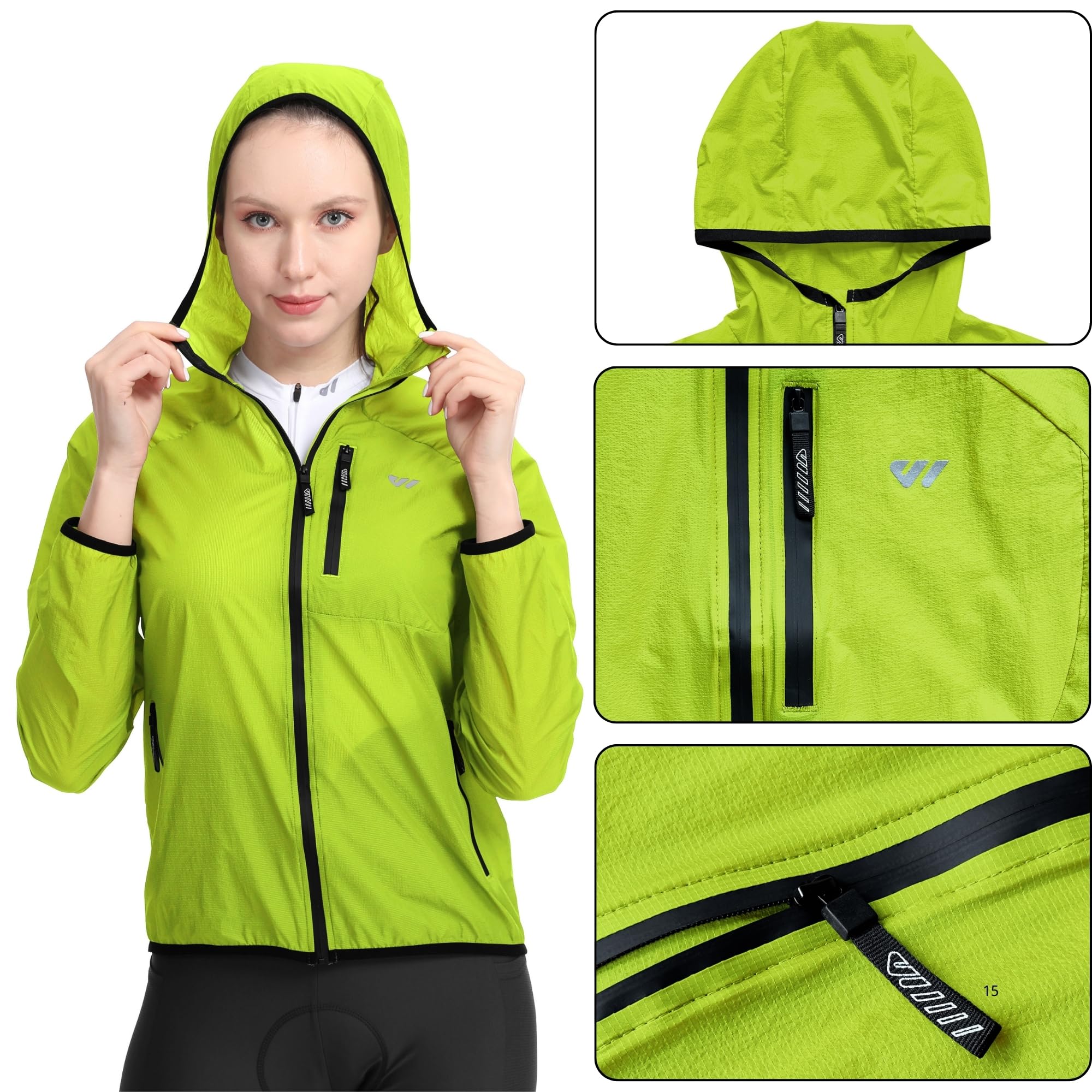 Wulibike Fahrradjacke Damen Faltbare radjacke Leicht und Atmungsaktiv Laufjacke Reflektierende Windbreaker Regenjacke für Radfahren,Trekking