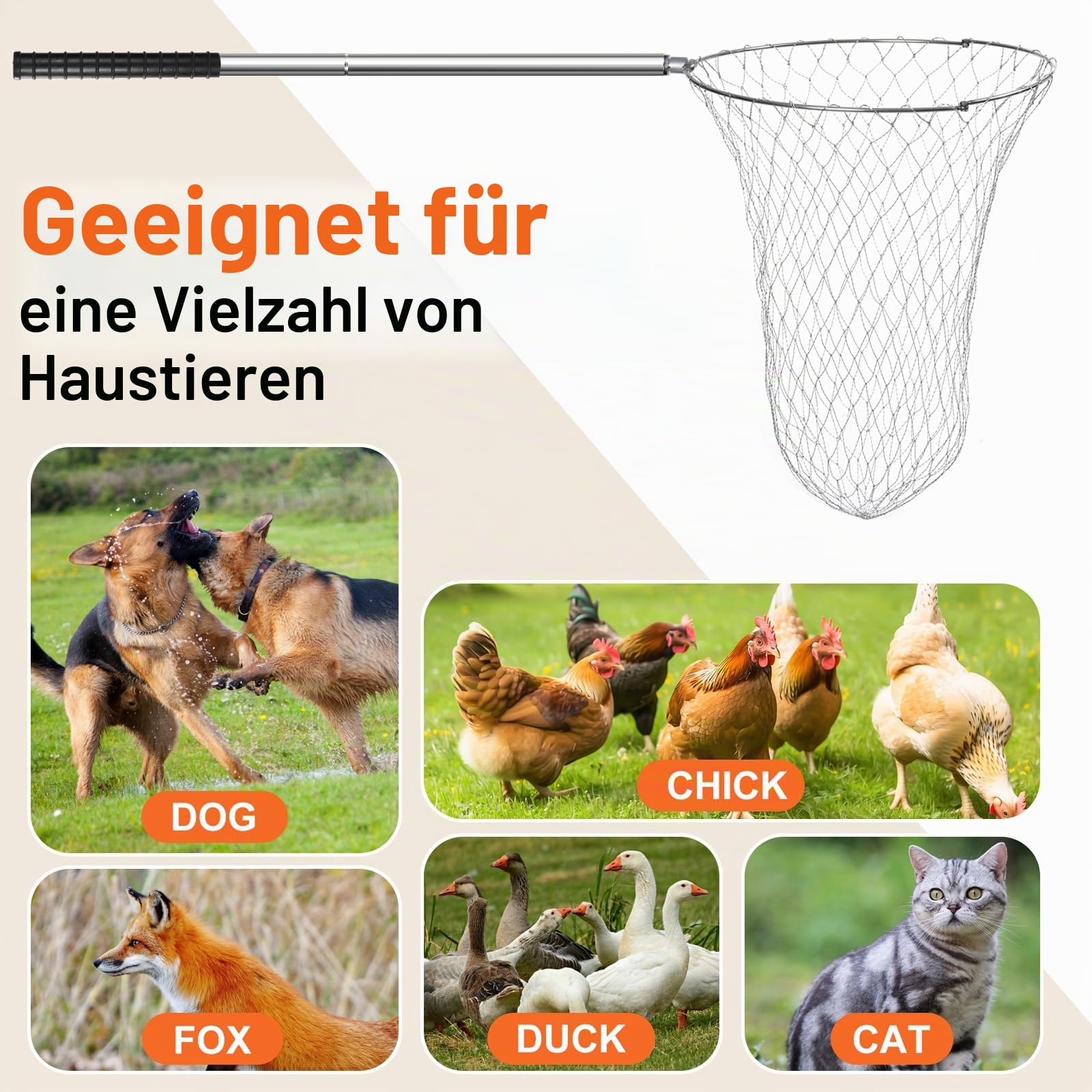 Uross Tierfangnetz, Hundefangnetz, Tierfangstangenwerkzeuge für Geflügel, Huhn, Wildkatze, Ente, Gans, Vogel, Stinktier, Fledermaus, Fuchs, Waschbär, Perlhuhn, Taube, Thunfisch und Kleintiere