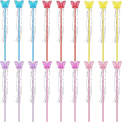 18 Pieces Butterfly Fairy Princess Wand Colourful Butterfly Fairy Wand in 6 Vibrant Colors Fairy Stick for Dress Up Costume Magic Shows Cosplay Birthday Party Baby Showers