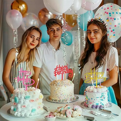 Miniatura 10 de 10 piezas de decoración de pastel de cumpleaños de acrílico negro serie de decoraciones para tartas de cumpleaños