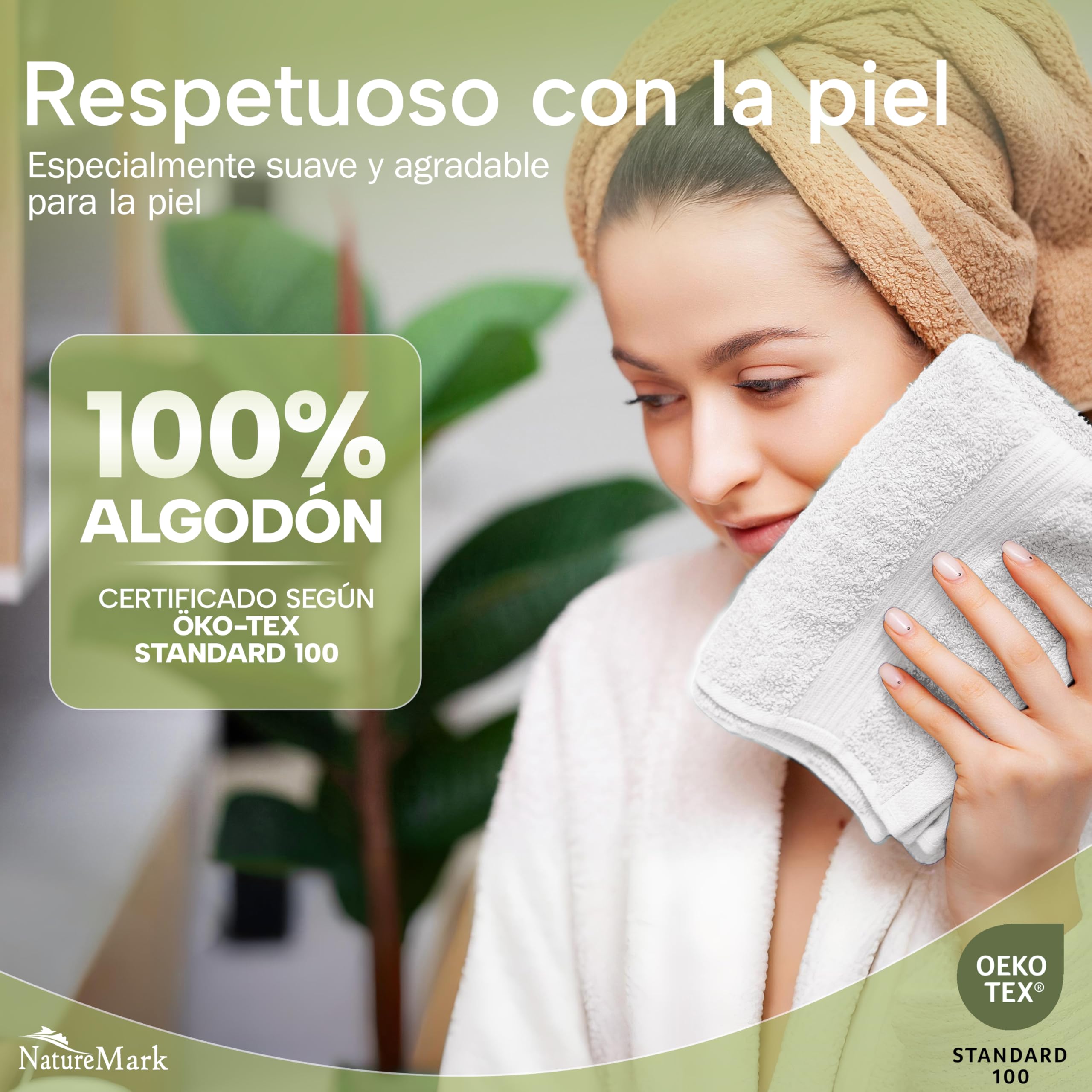 NatureMark Toallas de Invitado – Pack de 12 (30x50 cm), 100% Algodón, Certificación Oeko-Tex, Suaves, absorbentes y fáciles de cuidar – para baño, Invitados y SPA – Color Blanco