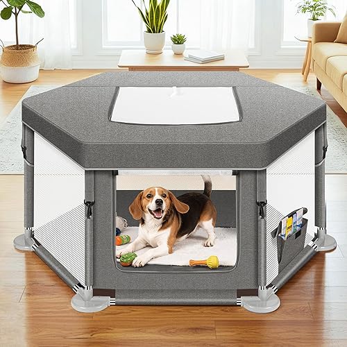 Corralito para perros en interiores, corralito para cachorros con cubierta para perros pequeños y gatos, corral para cachorros con puerta, valla