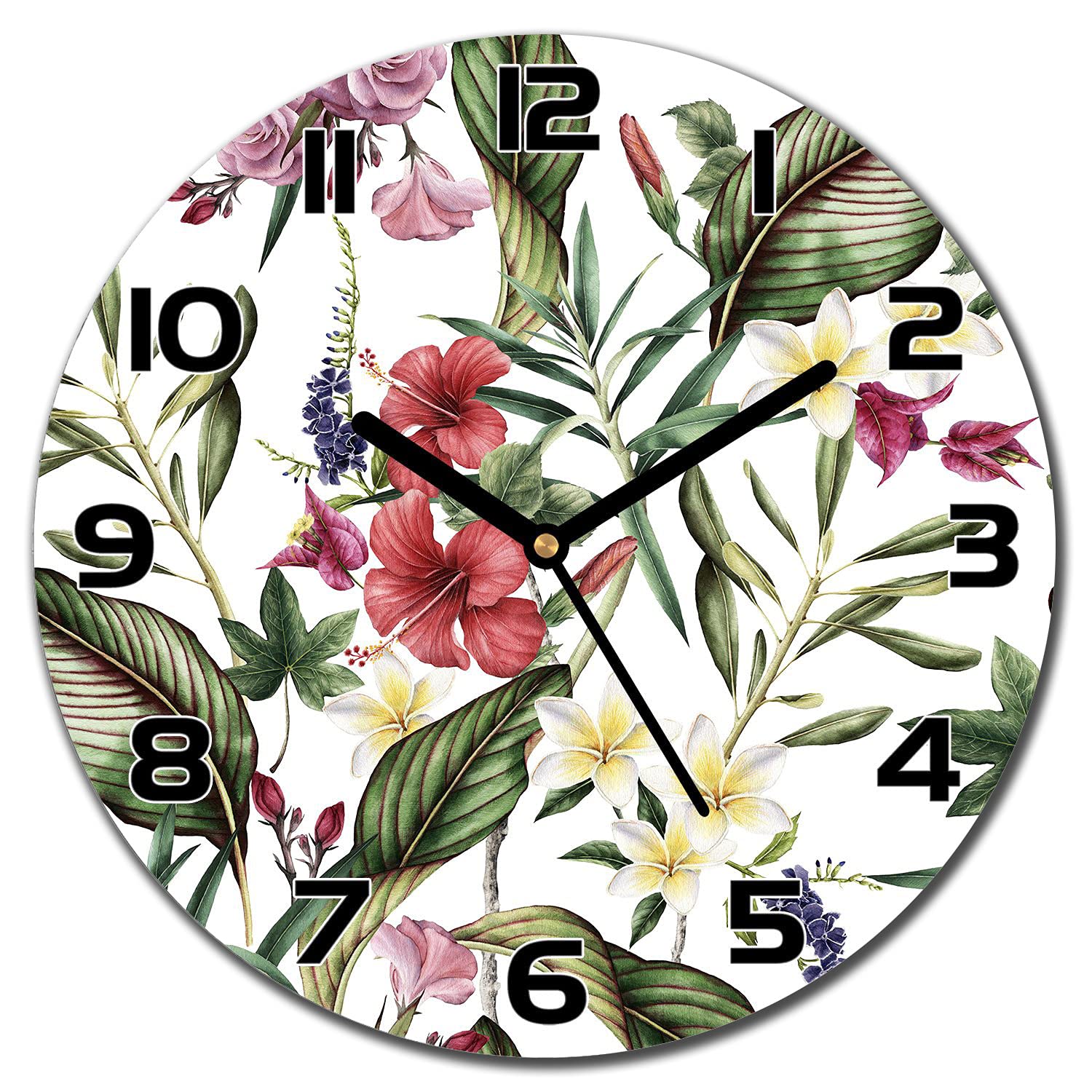 Horloge en verre 30 cm fleurs de jardin pour décorer le salon