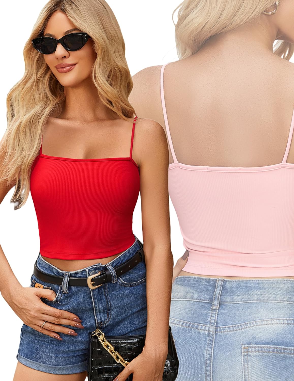 Ekouaer Women's Ribbed Spaghetti Strap Camisole Tank Top 2 Pack - Image 5