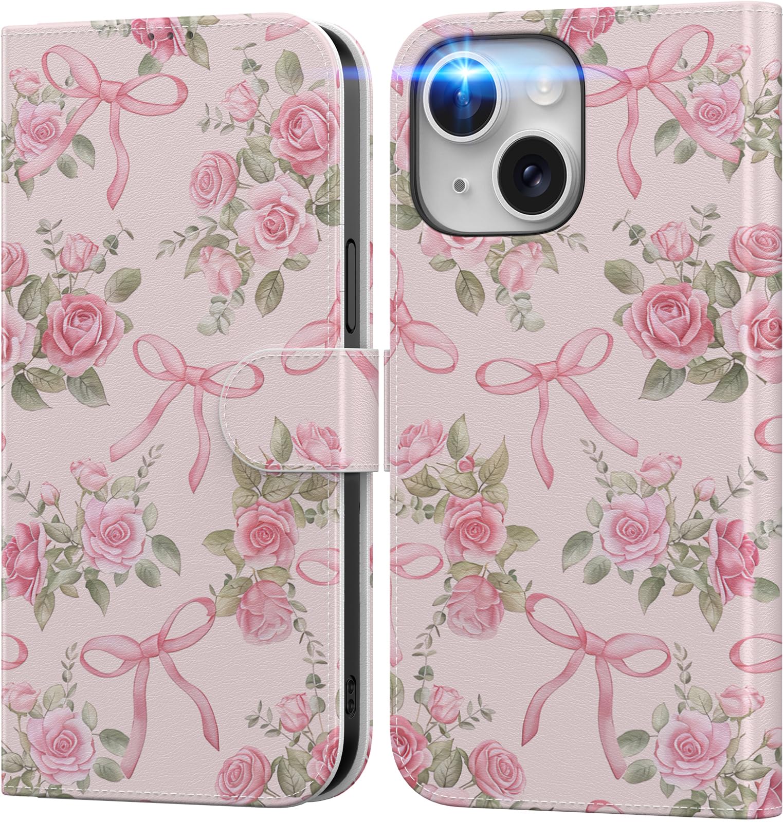 DEENAKIN for iPhone 15 Plus Wallet Case with Card Holder + Cash Clip, RFID-Blocking, Military-Grade Drop Protection & UV-Printed Artwork, Magnetic