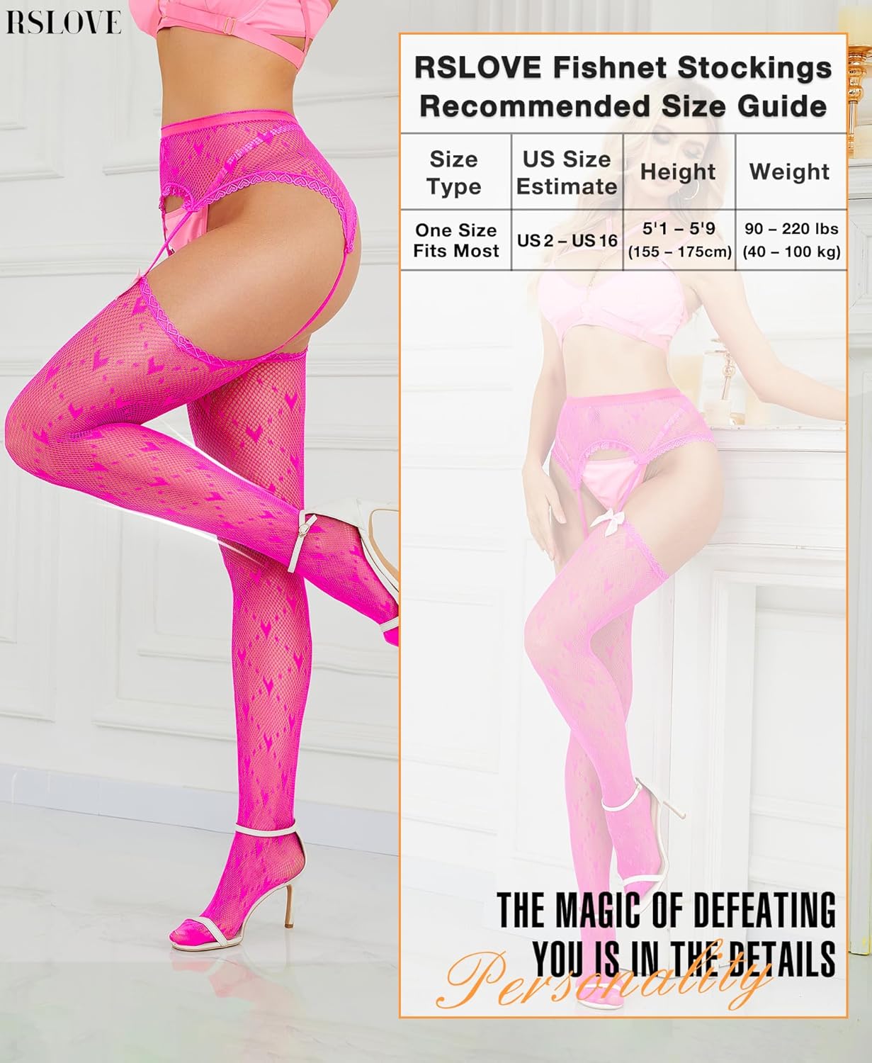 RSLOVE Fishnet Thigh High Stockings - Heart Thigh High Socks High Waist Garter Belt Suspender Pantyhose for Womens Lingerie - Image 5