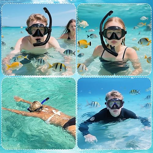 Miniatura 7 de Equipo de esnórquel para adultos, juego de máscara de esnórquel, máscara de buceo panorámica de 180, máscara de buceo, juego de esnórquel seco,