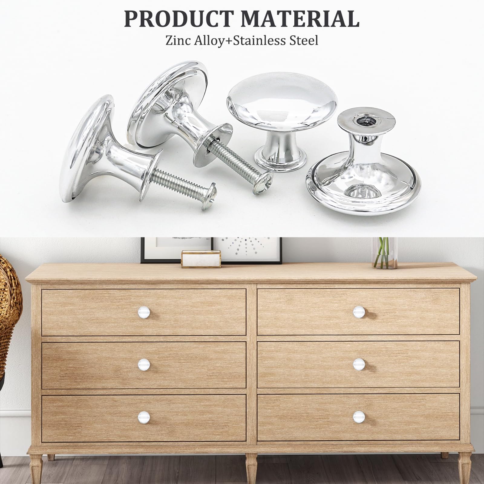 Misuyue 10pc Silvery Drawer Knobs, Cupboard Handles Knob Round, Cabinet Knobs Made of Stainless - Image 3