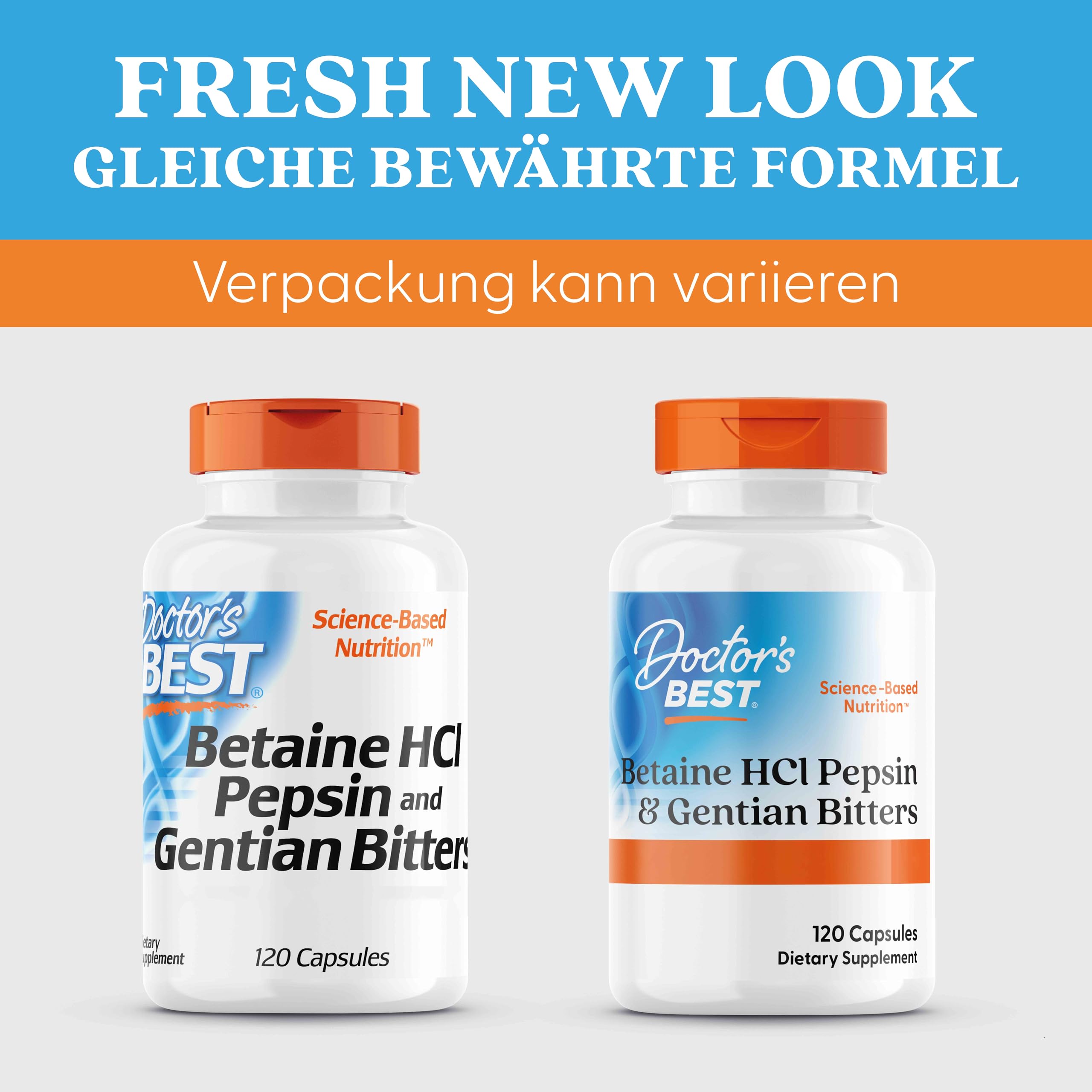 DOCTOR'S BEST Betain HCI mit Pepsin und Bitter-Enzian, 650 mg, 120 Weichkapseln, Hochdosiert, Laborgeprüft, Sojafrei, Glutenfrei, Ohne Gentechnik, 113 g