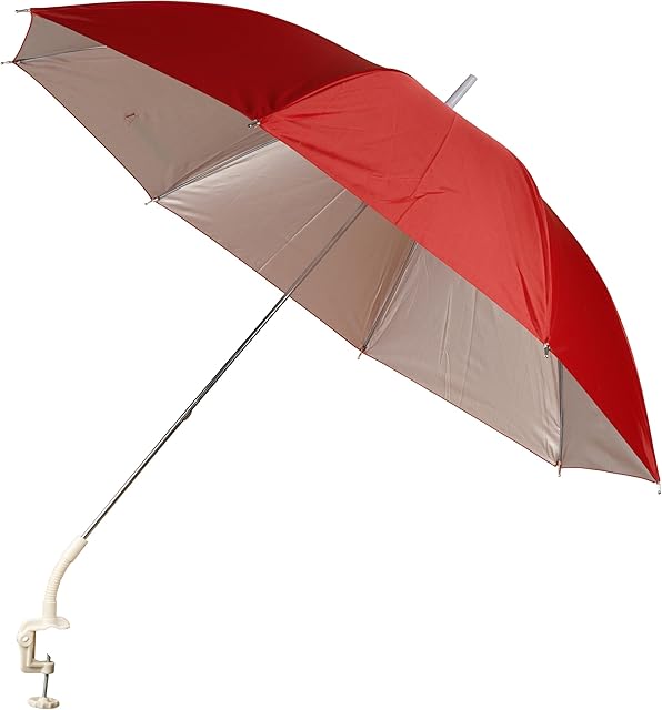Panorama Gifts Portable Deck Chair Umbrella Lightweight Balcony Parasol + Clamp On Screw (Red)