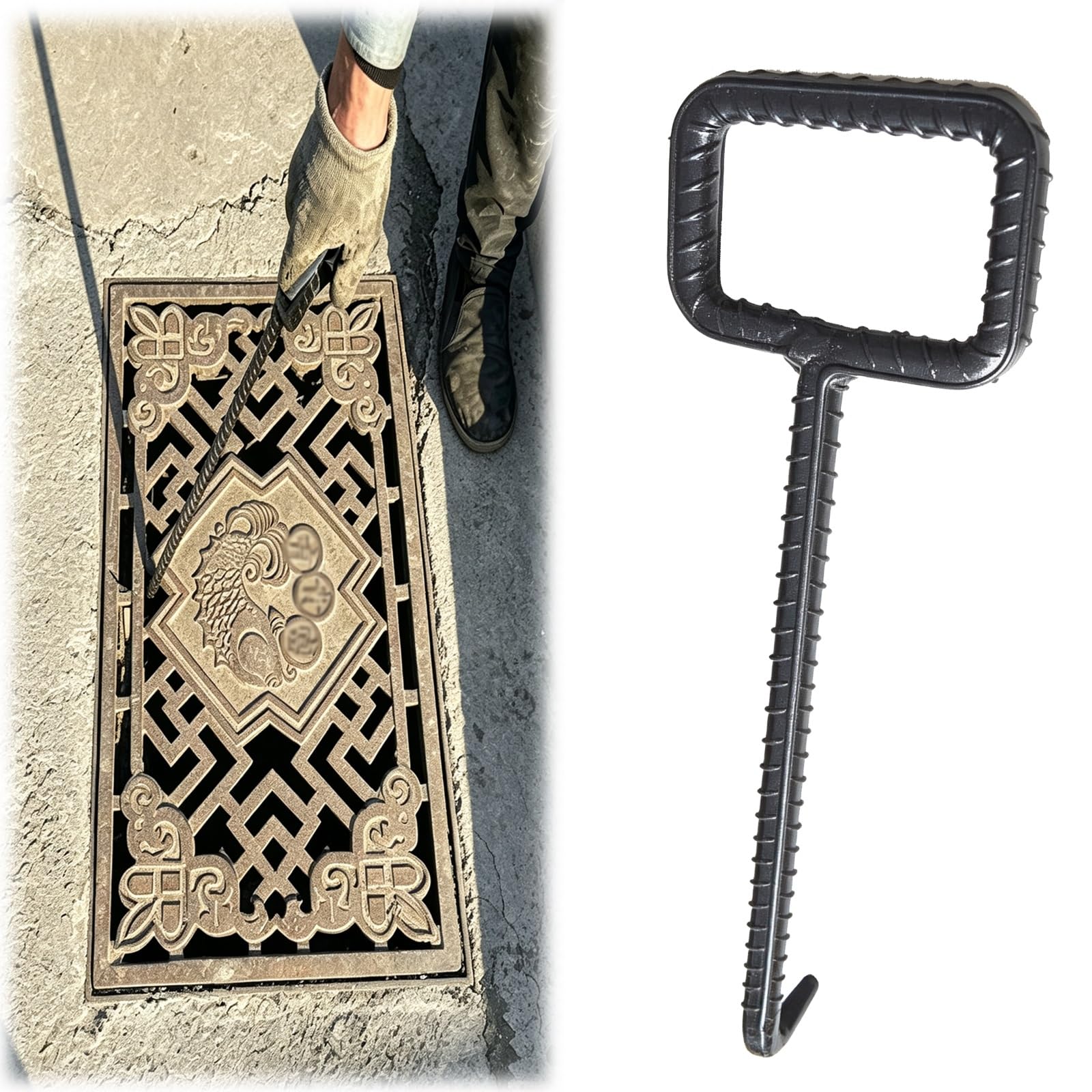 NMKSYX Manhole Cover Lifting Hook, Drain Grate Lifter, Vault Lid Puller
