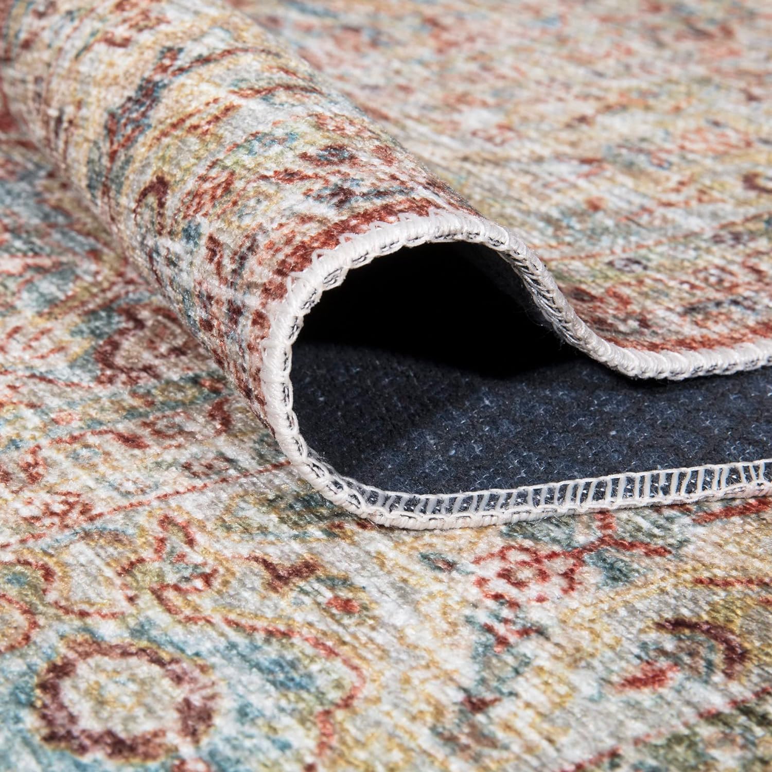 Bloom Rugs Caria Washable Non-Slip 7 ft Runner - Orange/Olive Beige Traditional Runner for Entryway, Hallway, Bathroom, and Kitchen - Exact Size: 2'6" x 7'