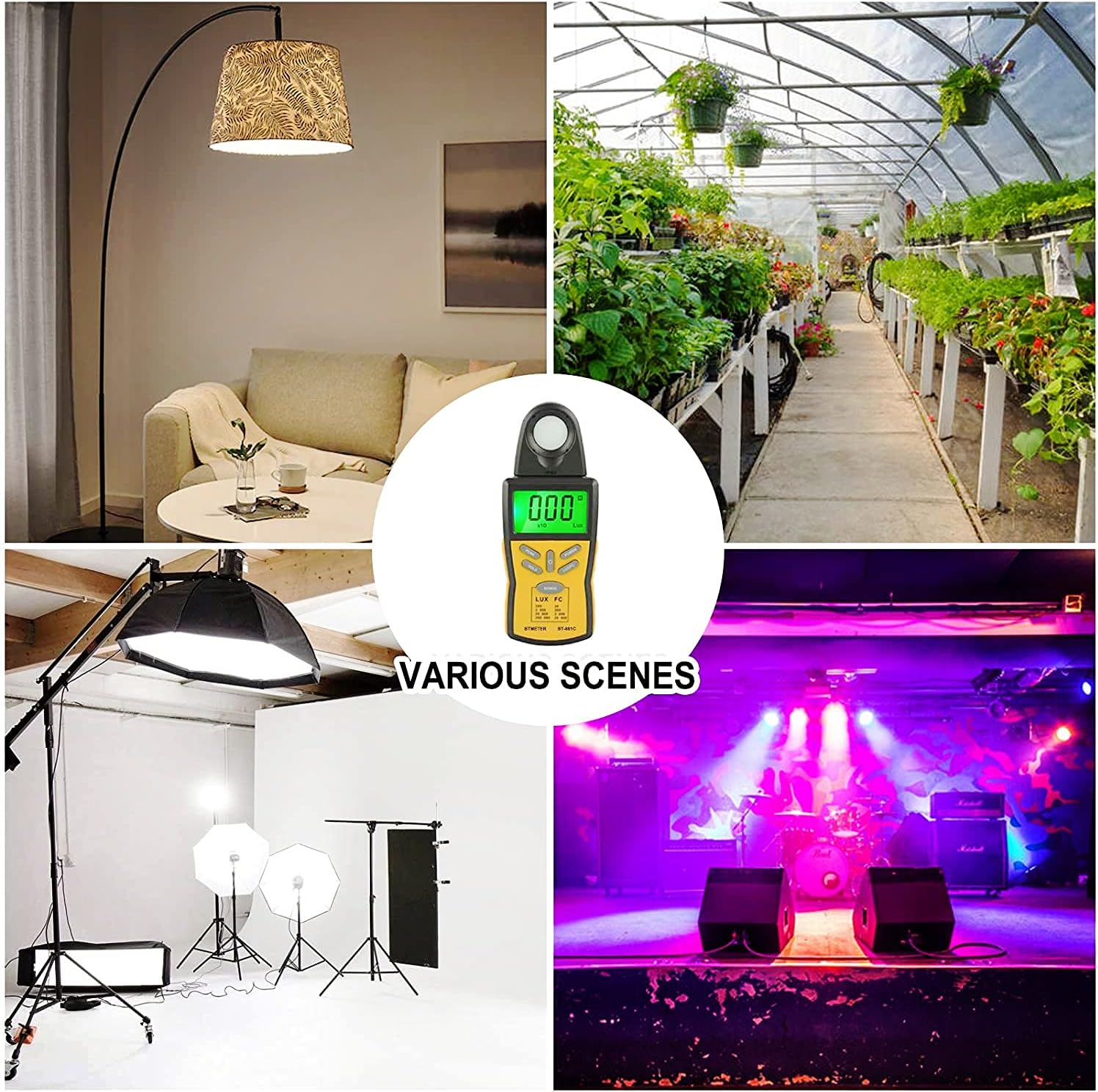 BTMETER Digital Illuminance Light Meter BT-881C,Lumen/FC Photometer,Luxmeter Sensor Measure 0.1~200000 Lux (0.01~20000FC) Lights,Bright Tester for Photography, Plant, Foot Candle