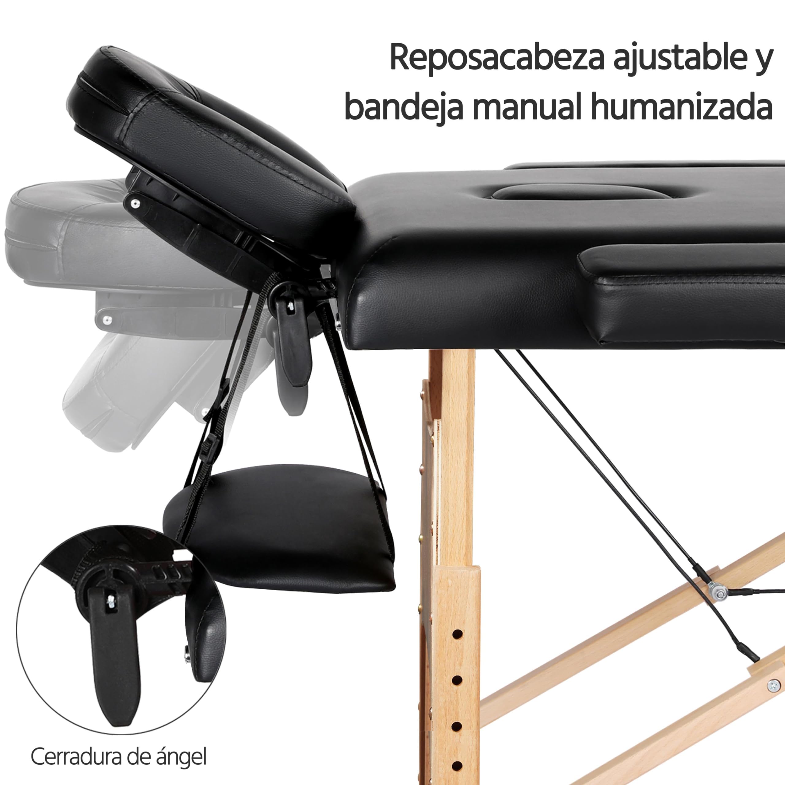 Yaheetech Camilla de Masaje Plegable de 92 cm de Ancho Portátil Camilla Estética de 2 Zonas Camilla Profesional de Madera Haya Altura Ajustable