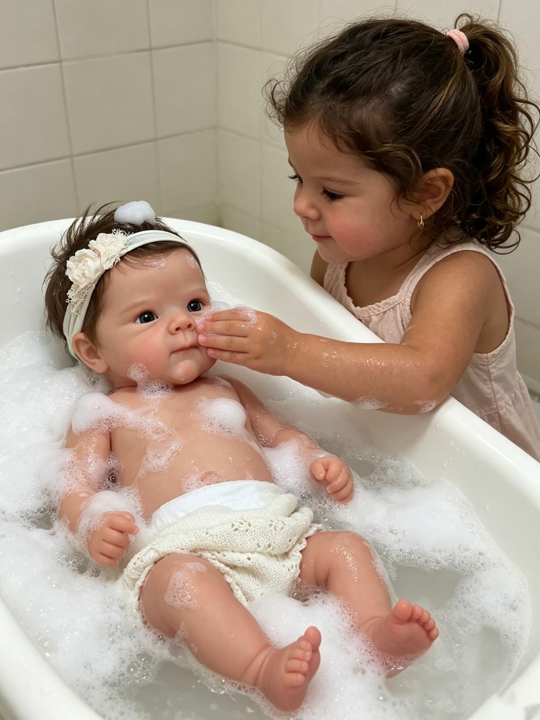 Anano 60" Muñeca Bebé Reborn Realista Niña para Niños Tamaño Real Recién Nacido con Piel De Bebé Original, Cabello Natural, Ojos Que Parecen Reales (BETIEWHITE)