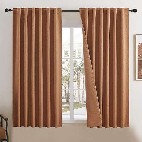Miniatura 45 de DUALIFE - Cortinas de lino opacas beige de 54 pulgadas de largo, con pestaña trasera y bolsillo para cortinero, cortinas estrechas para dormitorio,