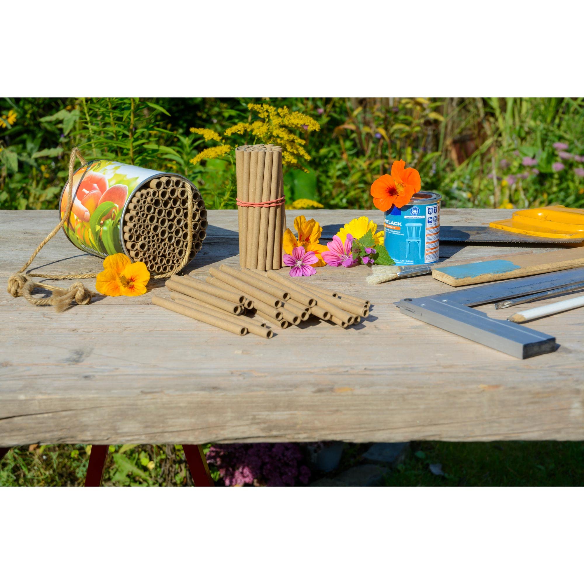 dobar® 22890e Pappröhrchen 450er Set - Füllung für Bienenhotels aus 100% recyceltem Altpapier - Wildbienen Nisthilfen Papphülsen Made in Germany - inkl. Wildblumenmischung - Ø8 Ø6 Ø4 mm & 12 cm lang